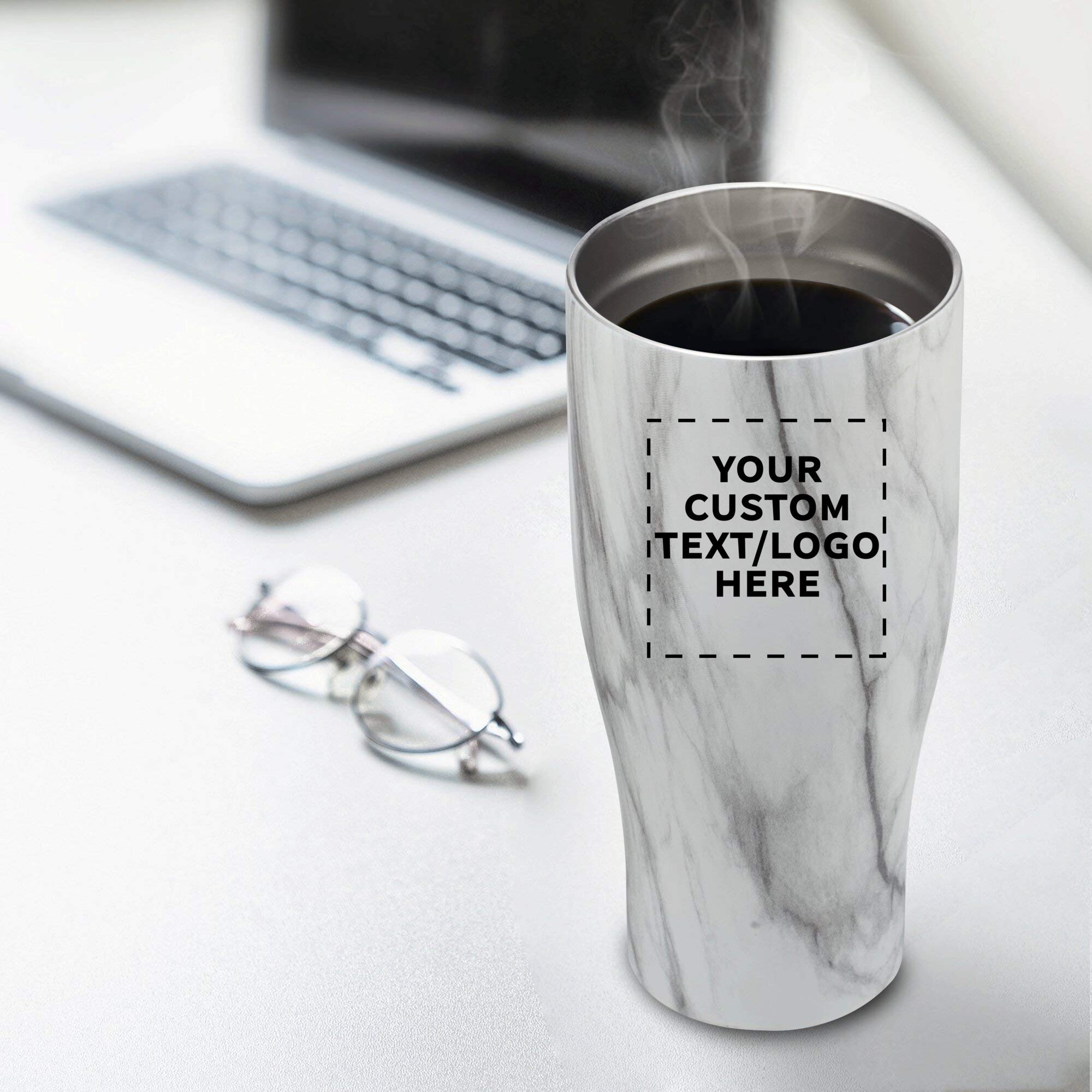 Custom Stainless Steel Travel Mugs 27oz (Set of 10) - Personalized Bulk Coffee Cups with Non-Slip Grip - Vacuum Insulated for Hot & Cold Drinks - Marble Design - Perfect for Office, Camping, Gifts & Daily Use