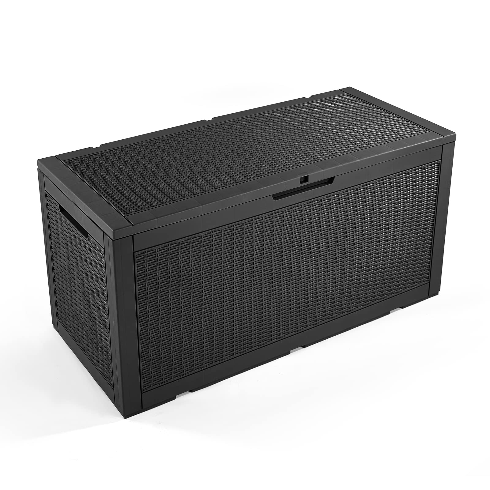 **100 Gallon Lockable Waterproof Patio Storage Deck Box - Outdoor Plastic Bench Seat with Lid for Garden, Deck, and Backyard Storage (Black) - Perfect for Cushions, Toys, and Pool Accessories**