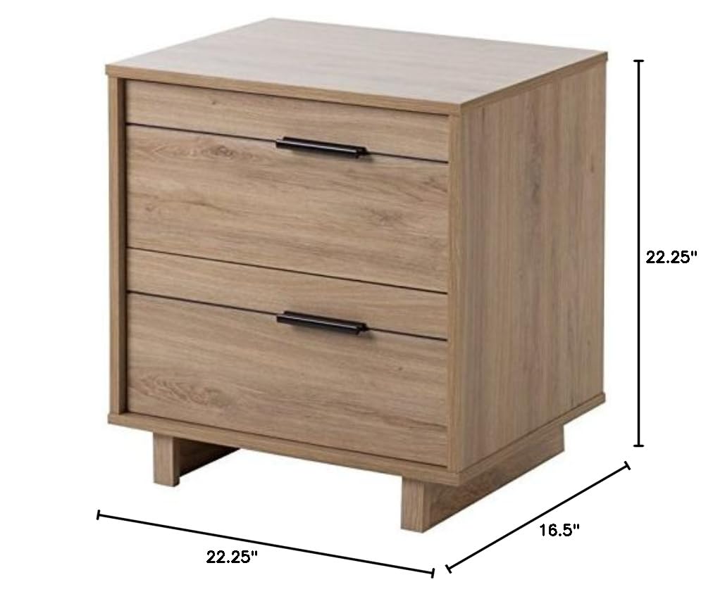 South Shore Primo 5-Drawer Dresser & Fynn 2-Drawer Nightstand Set in Rustic Oak with Nickel Finish Handles - Perfect for Bedroom Furniture and Home Organization