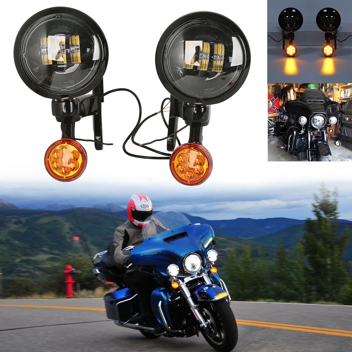 SLMOTO Spot Fog Light Bracket with Turn Signal for Harley Electra Glide 1997-2013 - Durable Motorcycle Accessory for Night Riding & Enhanced Visibility