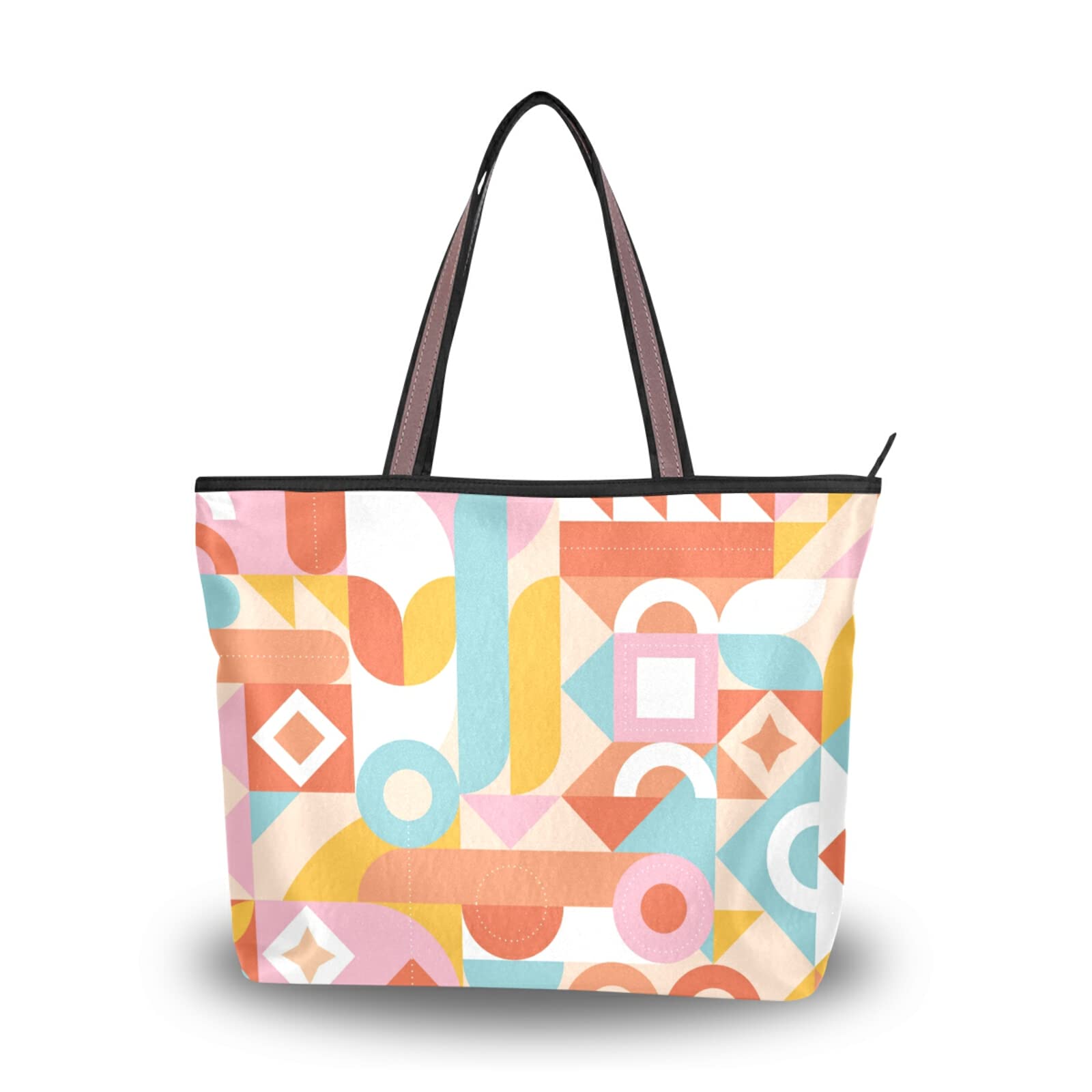 Abstract Mosaic Pattern Tote Bag for Women - Large Capacity Zipper Grocery Bag, Stylish Purse for Daily Use (2 Size Options) - Perfect for Shopping, Beach Trips & Work Commute