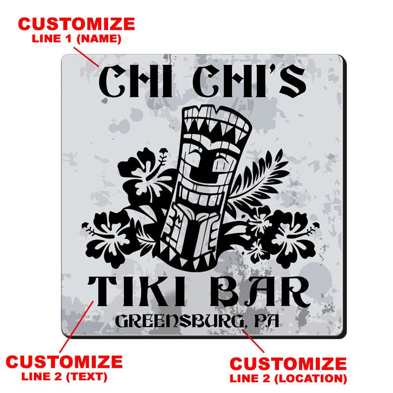 Customizable 3.5 Inch Square Foam Coaster with Tiki Design - Perfect for Home Bars, Outdoor Parties & Tropical Themed Decor