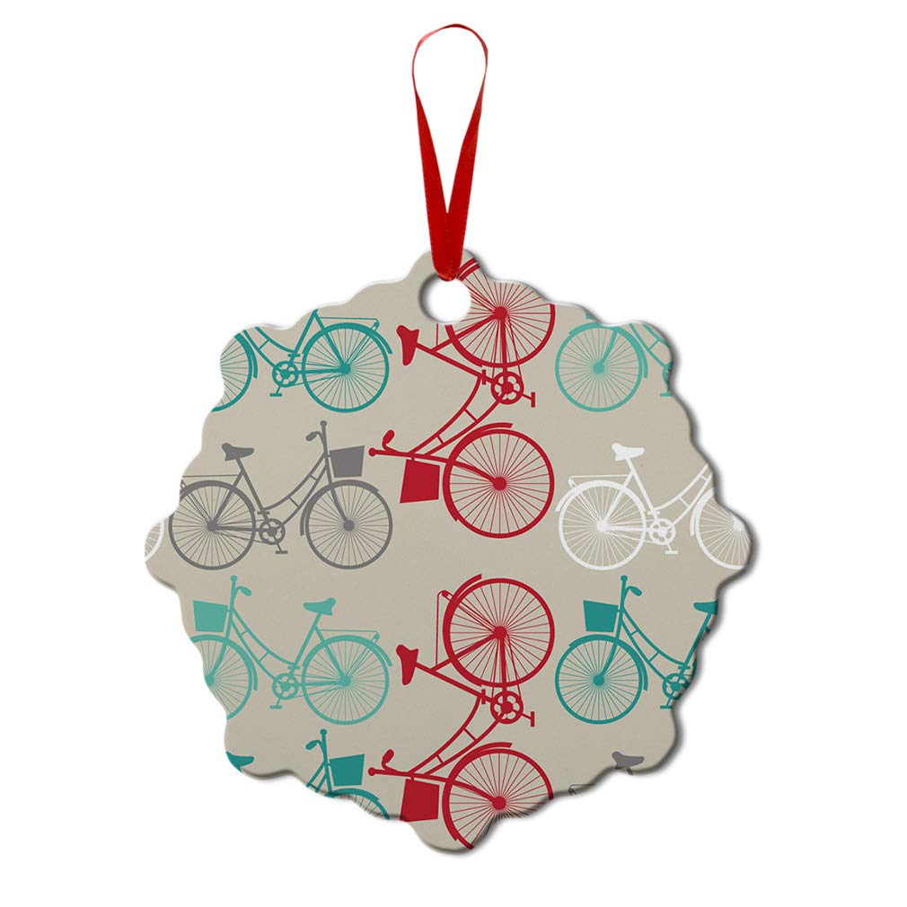 Aluminum Christmas Ornament Bicycles - Seamless Pattern Holiday Tree Decorations for Xmas - London-Themed Vehicle Design - Perfect for Home, Office & Festive Party Decor