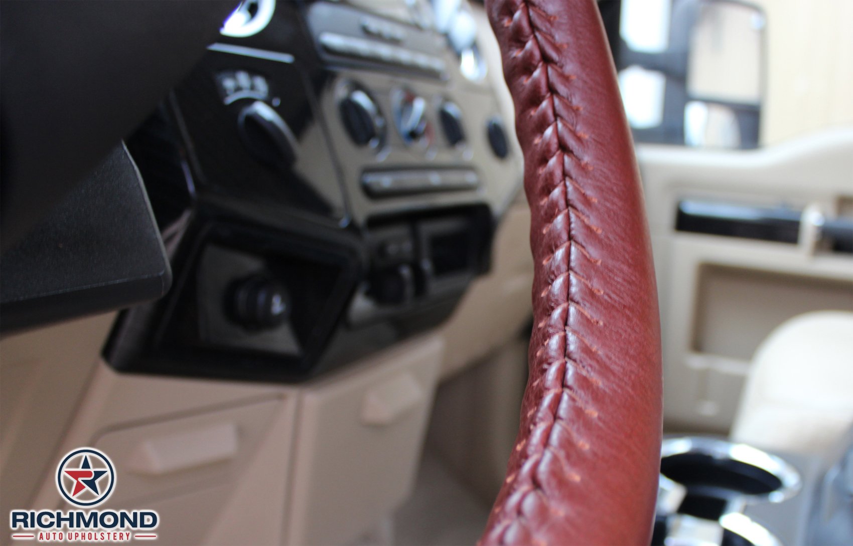 Premium Leather Steering Wheel Cover for 2009-2010 Ford F250 & F350 King Ranch Trucks | Custom Fit Auto Upholstery | Enhanced Grip & Comfort for Long Drives