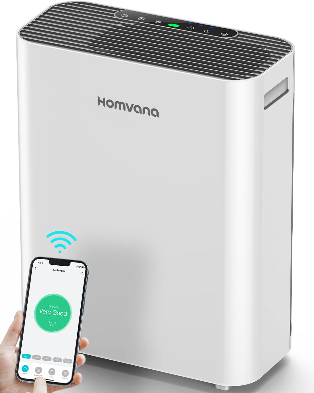 Homvana Smart Air Purifier for Large Rooms up to 1250 Sq Ft - H13 True HEPA Washable Filter with Air Quality Monitor, Auto Mode & SilentAir Tech - Removes 99.97% of Pet Dander, Allergens & Smoke - Perfect for Bedrooms, Living Rooms & Offices