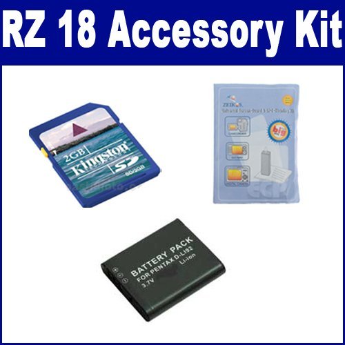 Pentax Optio RZ18 Digital Camera Accessory Kit with SDDLi92 Battery, 2GB KSD Memory Card & ZELCKSG Cleaning Kit - Perfect for Travel Photography, Vlogging & Everyday Shooting