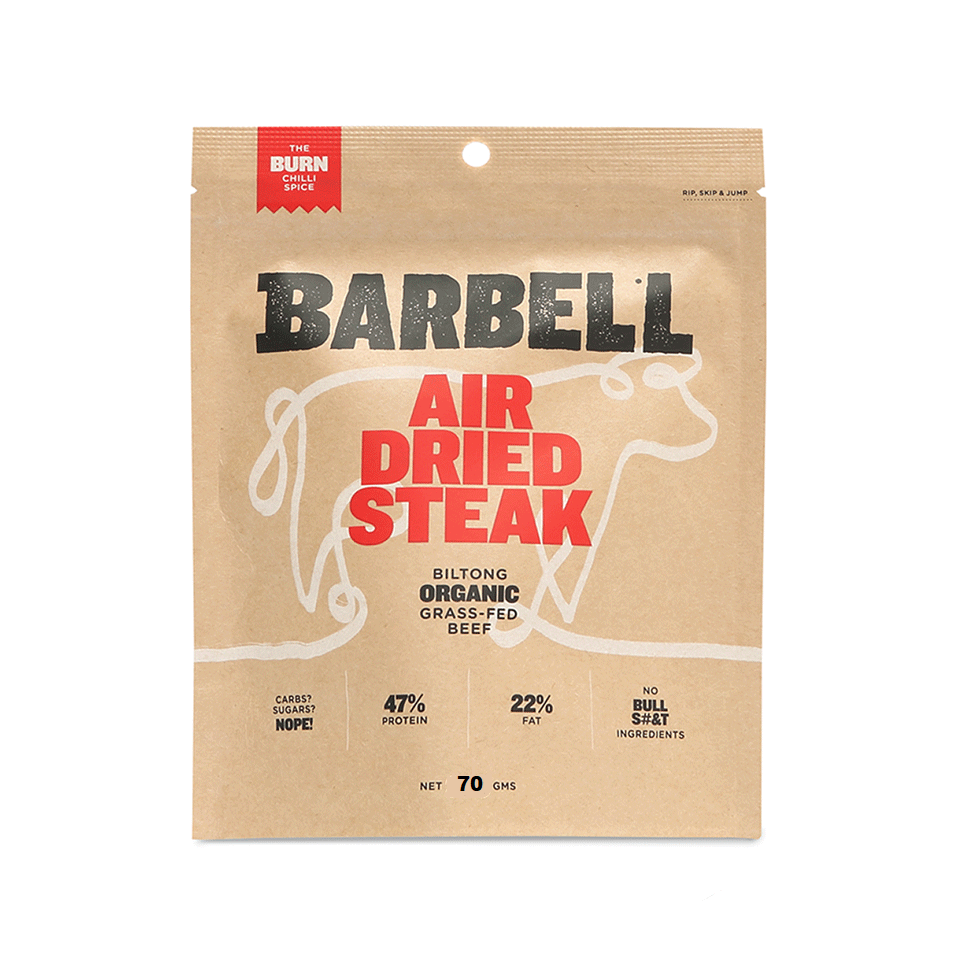 Premium Air Dried Beef Steak - BARBELL FOODS The Burn 70g | High Protein Dog Treats for Training & Active Pets | All Natural Grain-Free Snacks