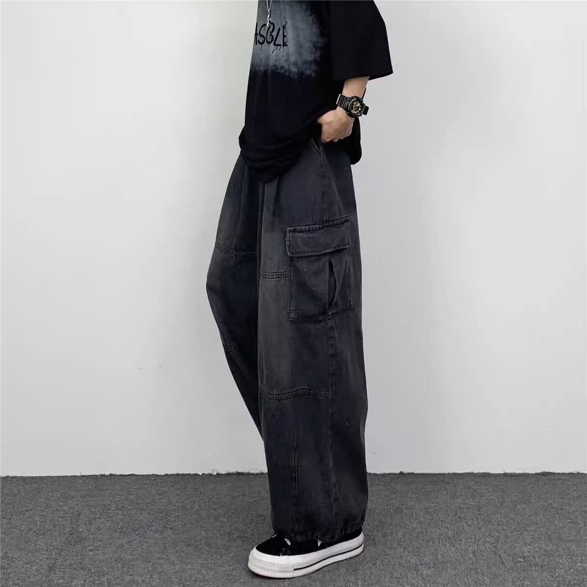 Women's High Waist Cargo Jeans - Y2K Grunge Wide Leg Denim Pants for Emo Goth Alternative Fashion | Fairycore Streetwear Outfit | Perfect for Concerts, Raves & Edgy Daily Wear