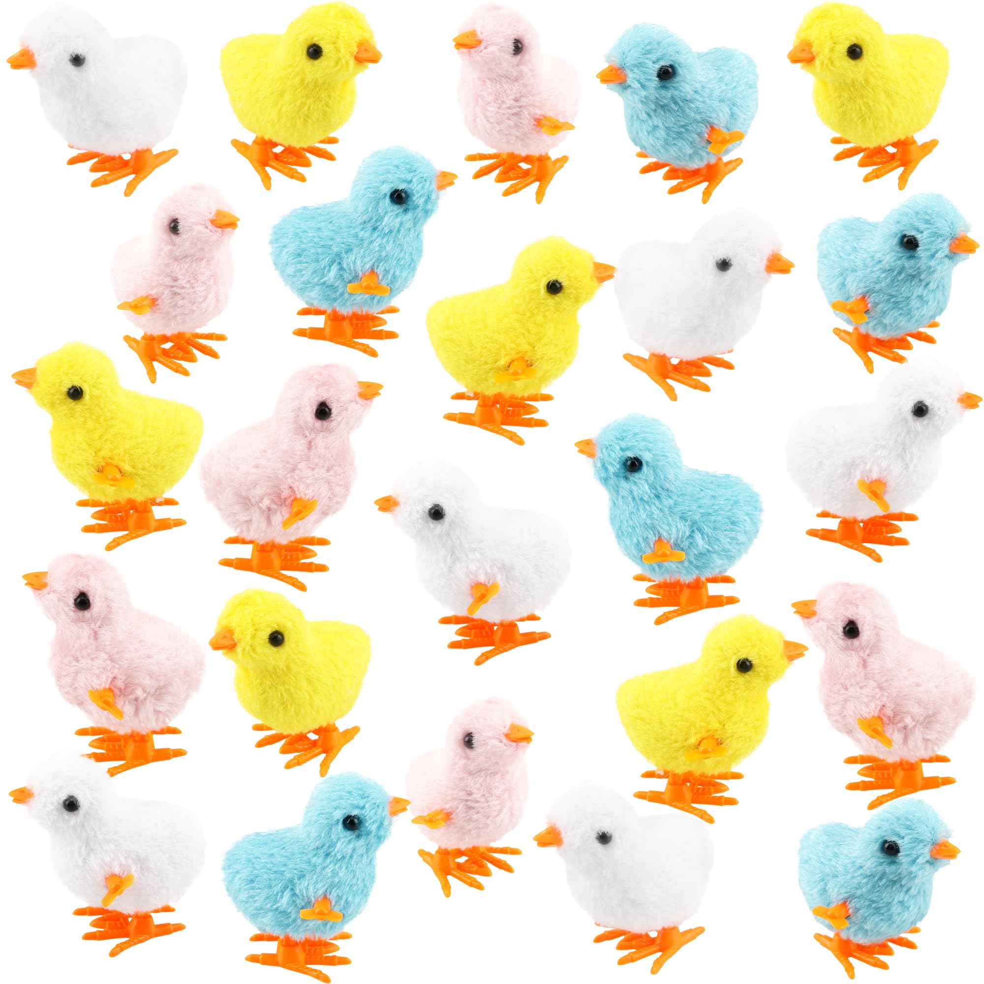 24 Pack Easter Wind Up Chick Toys - Plush Hopping Chicken Novelty Toys for Easter Party Favors, Kids Gifts & Egg Hunt Prizes (4 Colors) - Perfect for Easter Baskets, Classroom Rewards & Spring Celebrations