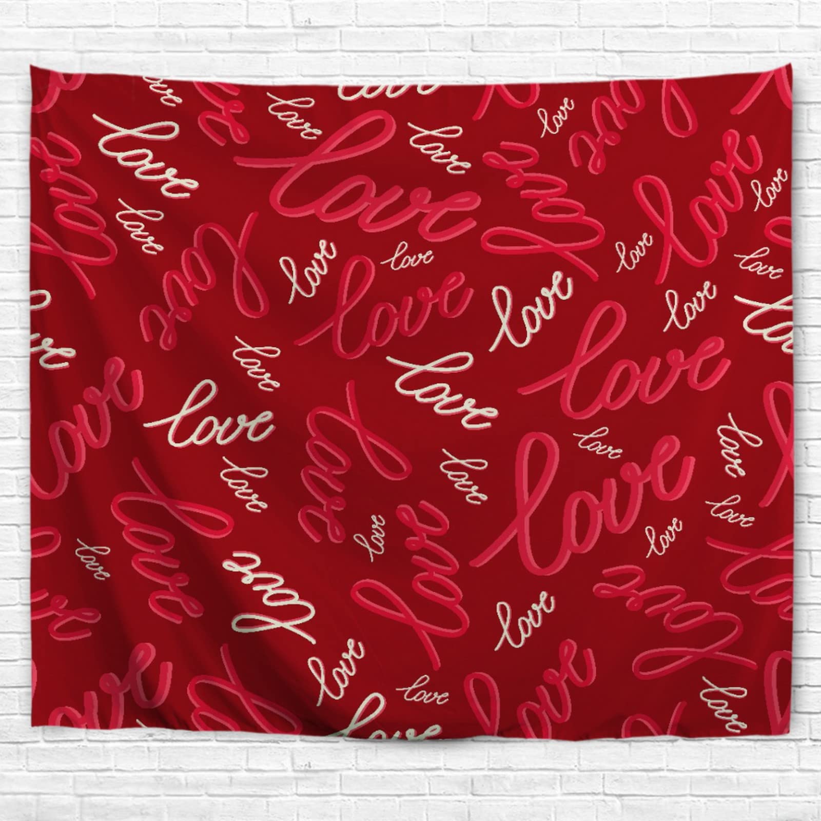 Love Red and White Wall Hanging Tapestry - A.Monamour Fabric Wall Art Decor for Bedroom, Living Room, Dorm (102x153cm) | Boho Home Decor, Romantic Gift Idea for Couples