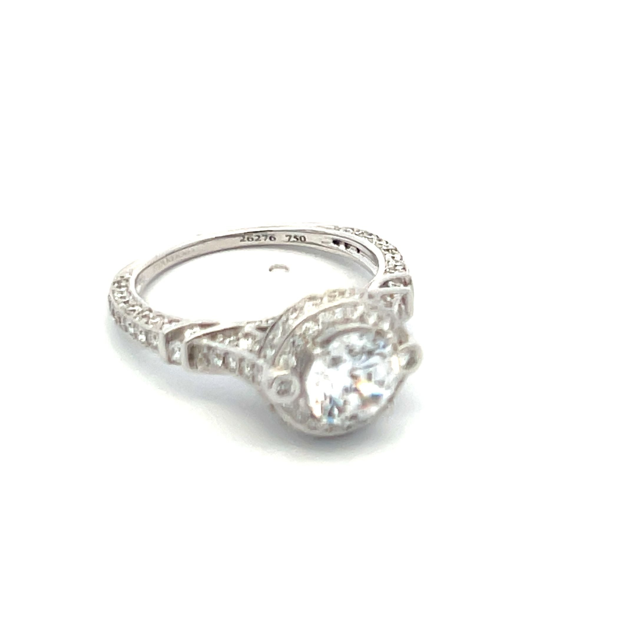 1.03 Carat Round Brilliant Diamond & 1.00 Carat CZ 18K White Gold Semi Mount Engagement Ring - Perfect for Wedding, Proposal, Anniversary Gifts