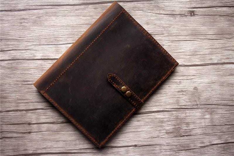 Premium Genuine Brown Leather iPad Pro 12.9 Case with Apple Pencil Holder - Custom Name Engraving - Perfect for Business Professionals & Students (2021-2024 Models)
