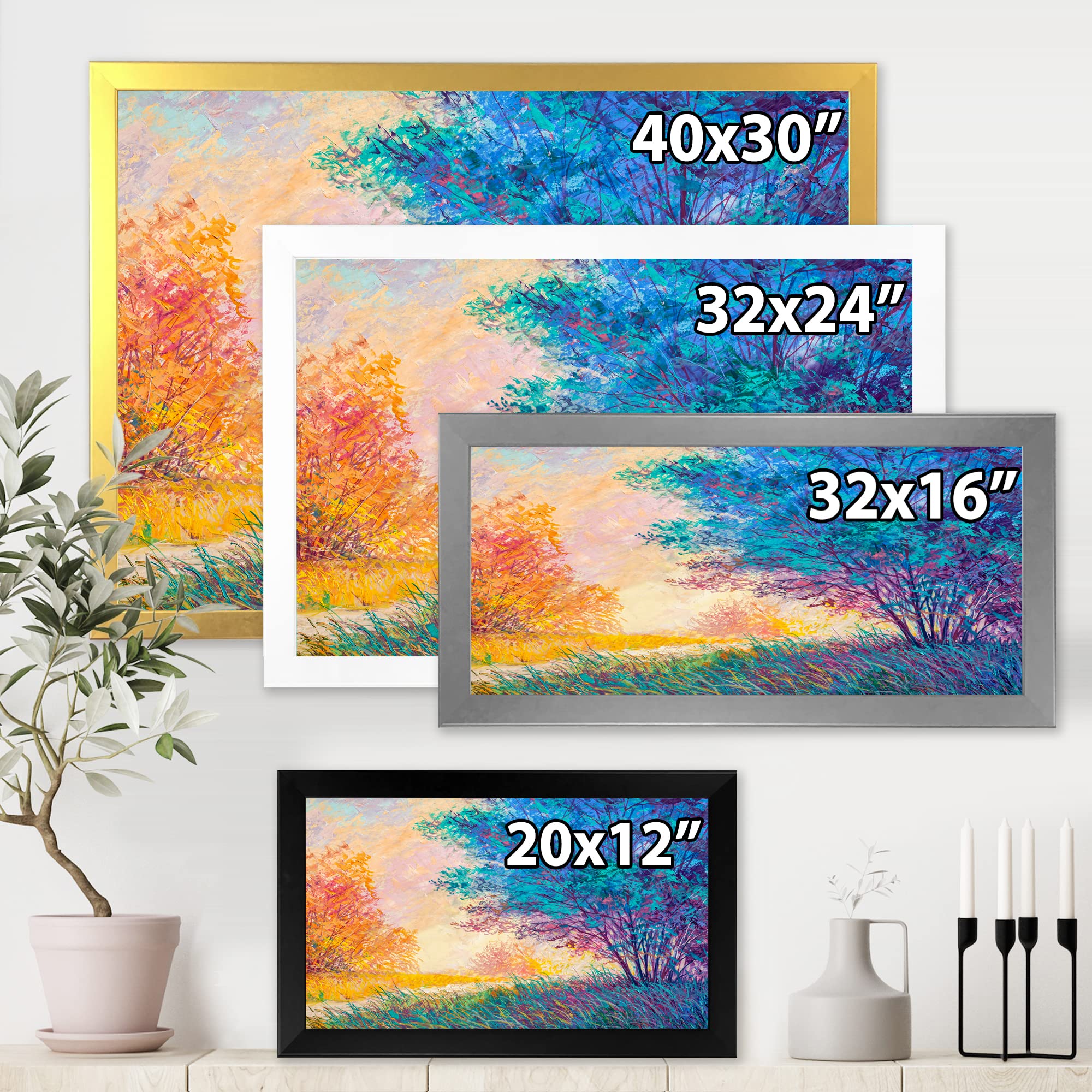 Autumn Sunset Landscape Framed Wall Art - Traditional Home Decor for Living Room, Bedroom & Office