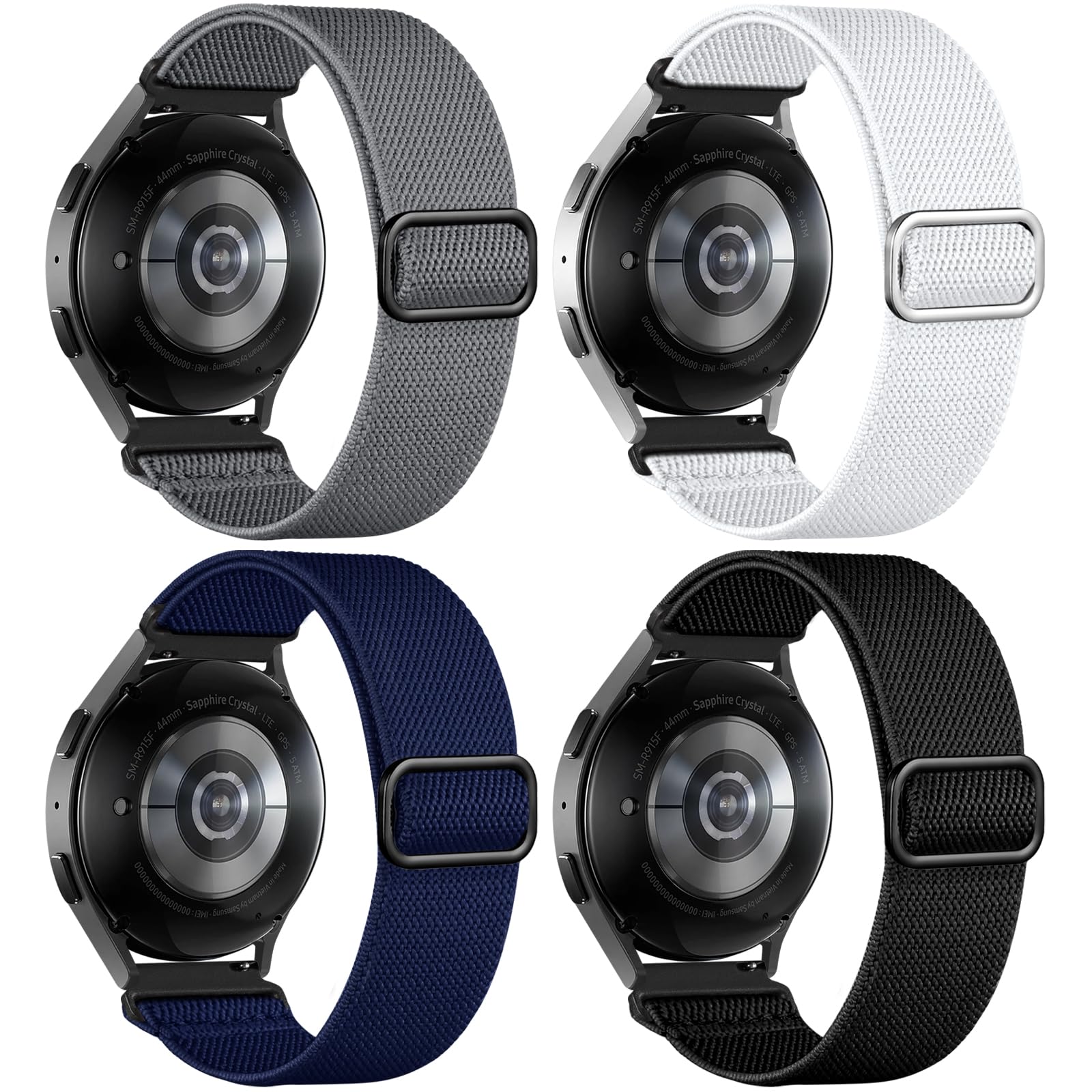 DaQin 4 Pack Stretchy Nylon Solo Loop Bands - Compatible with Samsung Galaxy Watch 7/6/5/4/Classic/Active 2/5 Pro - 20mm Soft Adjustable Sport Strap for Workout, Running & Daily Wear