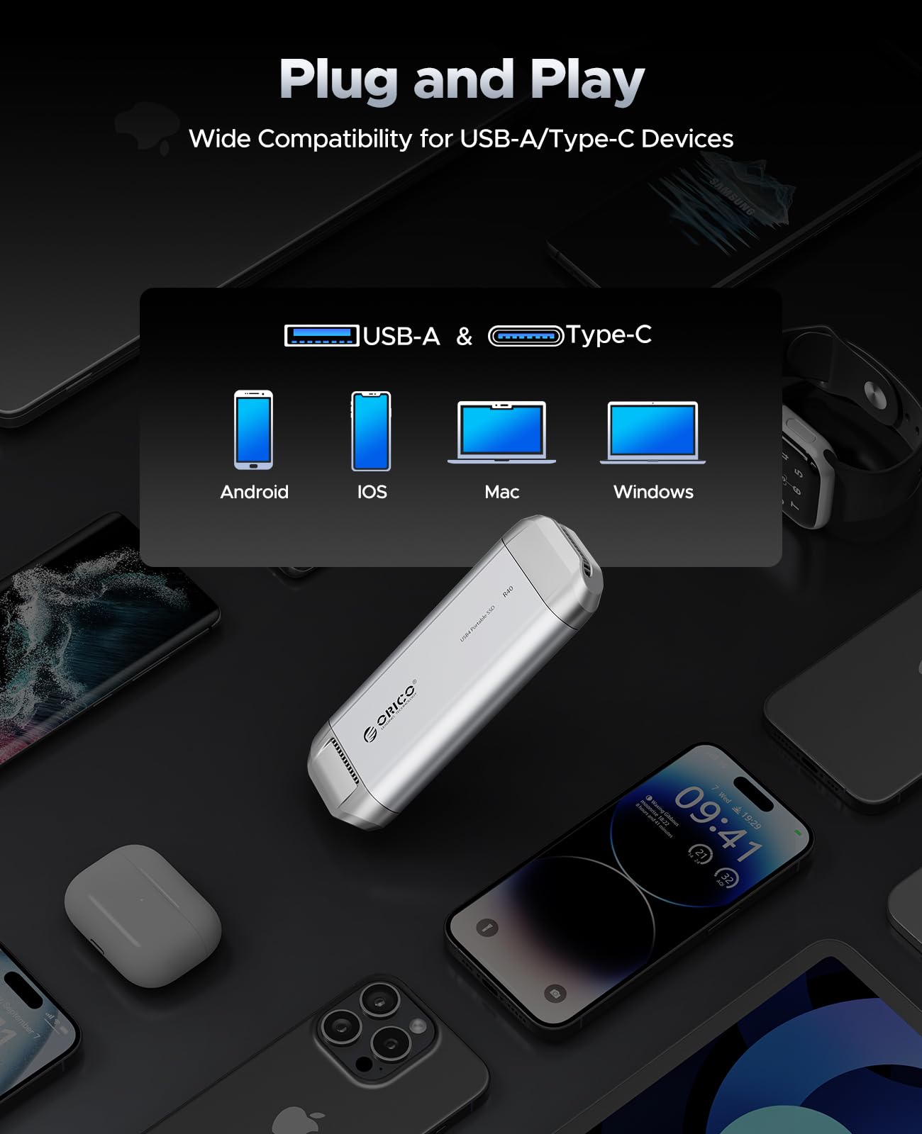 ORICO 2TB External SSD 3700MB/s - Thunderbolt 4/3 & USB4.0 (40Gbps) Portable Solid State Drive with USB-C Cable - Compatible with Mac, PC, Smartphones & Tablets - Perfect for Gaming, Video Editing & Data Backup