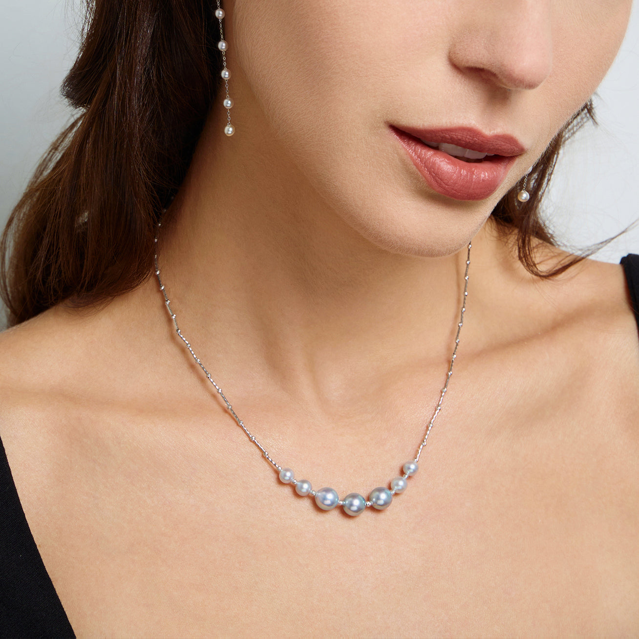 18K Solid Gold Blue Akoya Pearl Necklace for Women - Elegant Silver Chain, Luxury Jewelry Gift for Brides, Anniversaries & Special Occasions