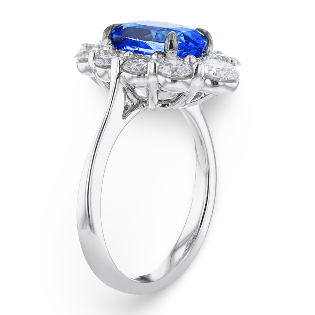 18KT White Gold 4.06CT Sapphire & 1.60CTW Diamond Halo Engagement Ring for Women - Perfect for Proposals, Anniversaries & Special Occasions