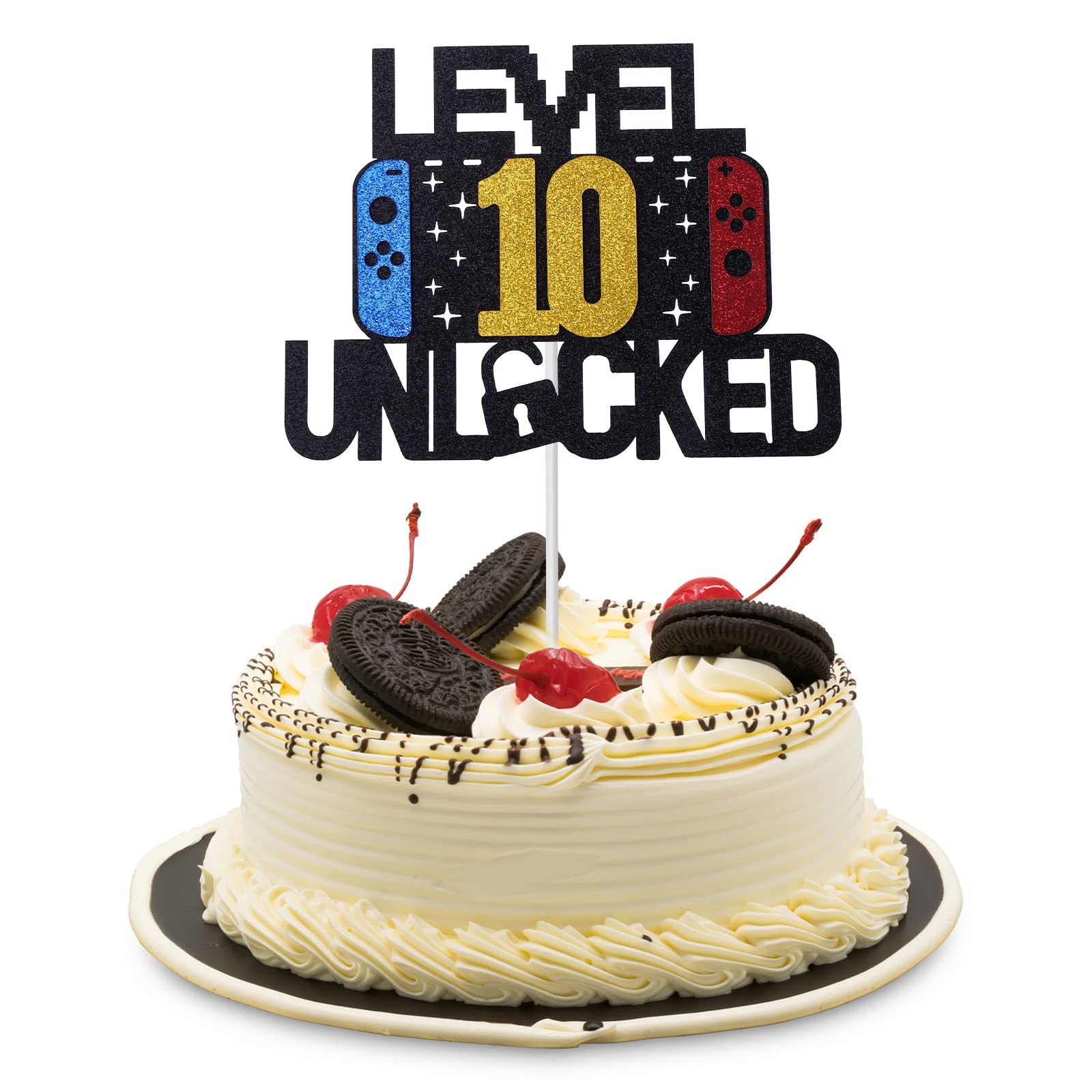 10 Years Old Happy Birthday Cake Topper - Game Themed Cupcake Decorations with Edible Paper Stick & Insert Sign (6.1 Inches) for Birthday Party Supplies | Perfect for Kids' Gaming Theme Celebrations & Cake Decorating