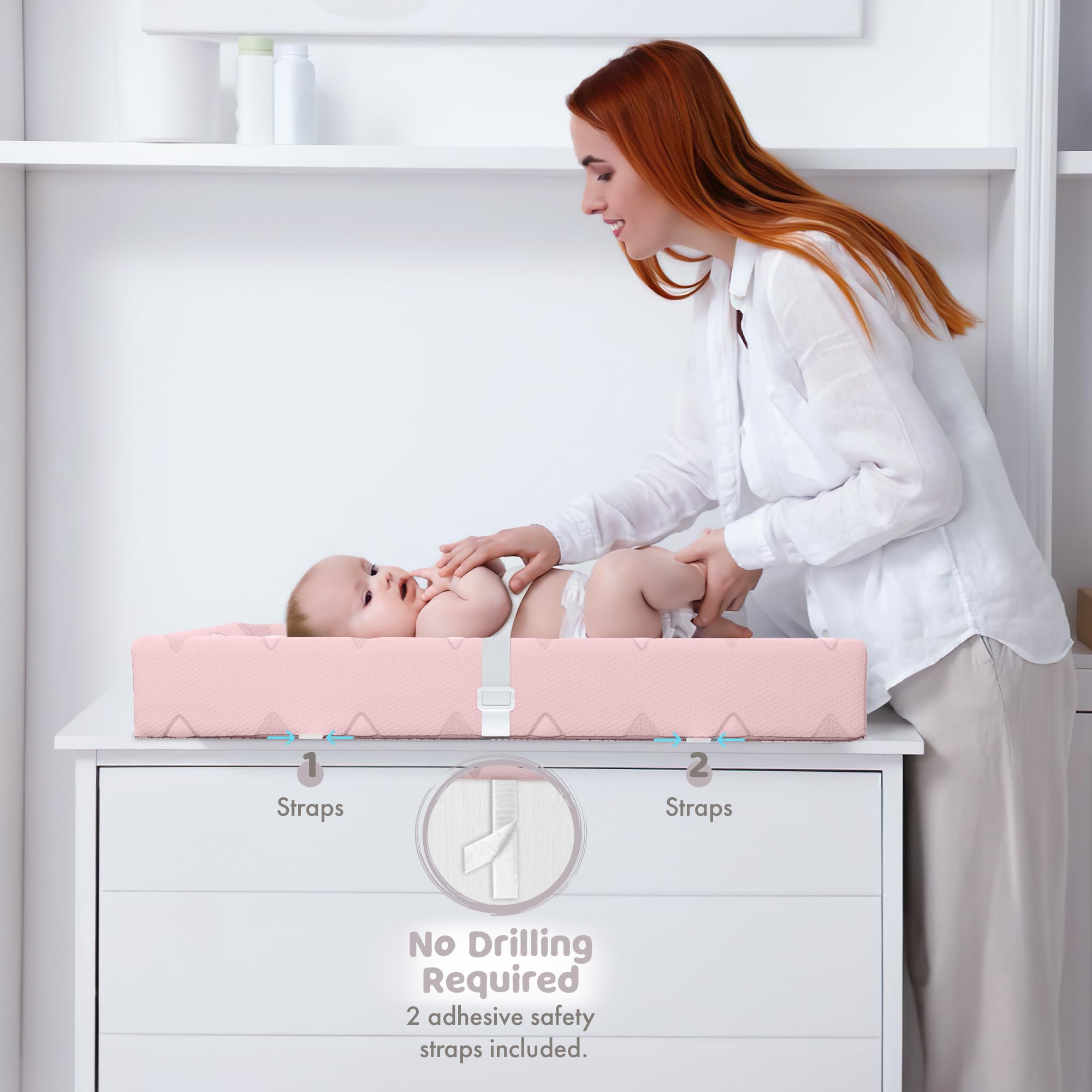 **Sleepah Waterproof Baby Changing Pad - Soft Cotton Contoured Diaper Changing Station for Dresser, Breathable & Machine Washable Cover, 3-Sided Safety Design with CertiPUR-US Certified Foam (Pink) – Perfect for Nursery, Daycare & Travel**