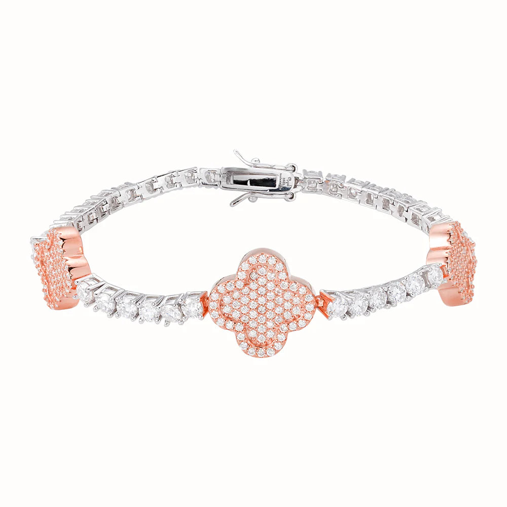 3mm Moissanite Tennis Clover Link Bracelet in Sterling Silver 925 - Elegant Jewelry Gift for Women, Perfect for Weddings, Anniversaries & Special Occasions