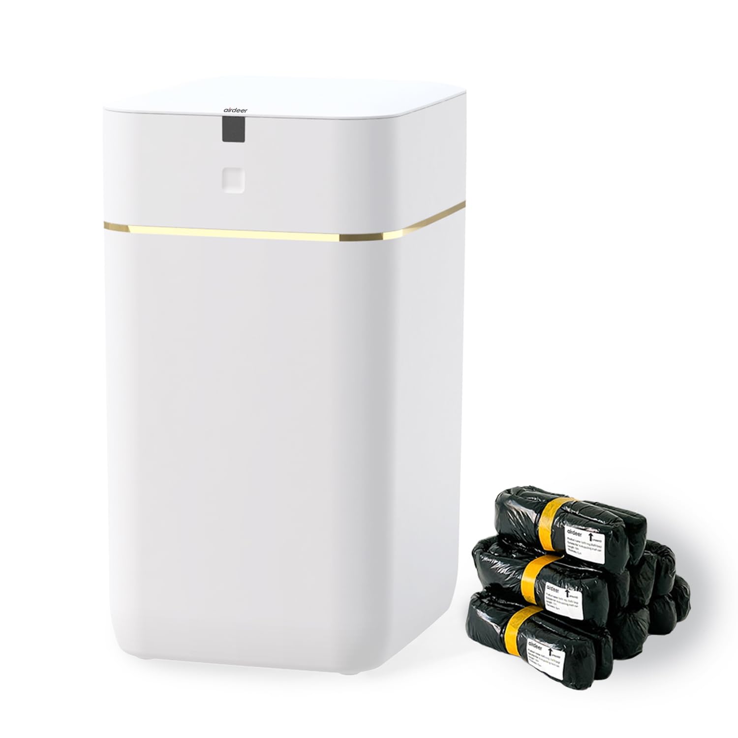 Automatic Trash Can 4 Gallon - Self Sealing Self-Changing Smart Garbage Bin with Motion Sensor, Touchless Lid for Kitchen Bathroom Office - Includes 6 Refill Rings (A1, Golden Line) - Perfect for Hygienic Waste Disposal in Home & Commercial Spaces