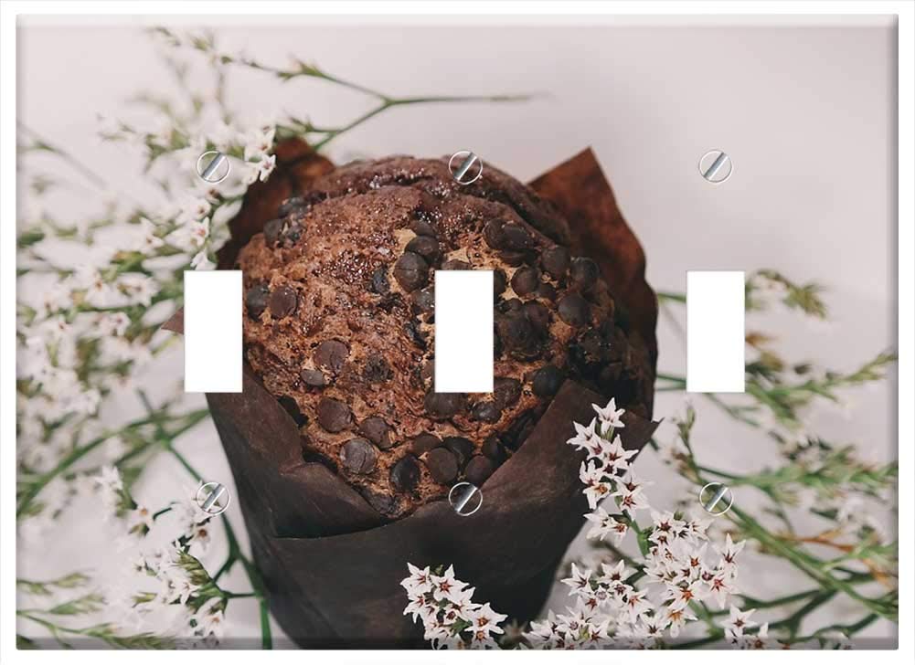 Triple Toggle Switch Plate - Aromatic Bake Chocolate Muffin Confection for Home Decor & Kitchen Upgrade | Perfect for Electrical Outlet Cover and Baking Accessories