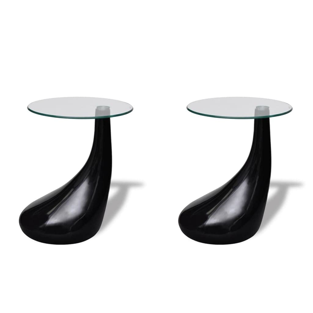 SKM 2-Piece Round Glass Top Coffee Table Set - High Gloss Black Finish for Living Room, Lounge & Office Decor