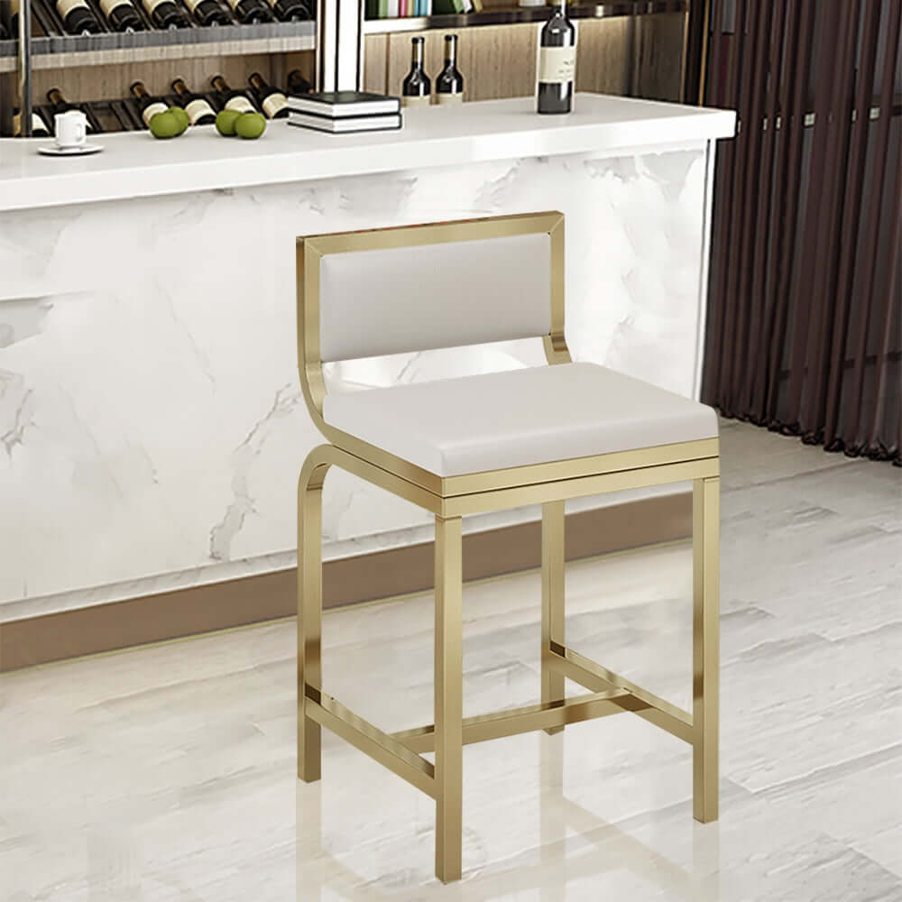 Modern White PU Leather Counter Height Bar Stools Set of 2 with Back Support - Perfect for Kitchen Islands, Breakfast Bars & Home Decor