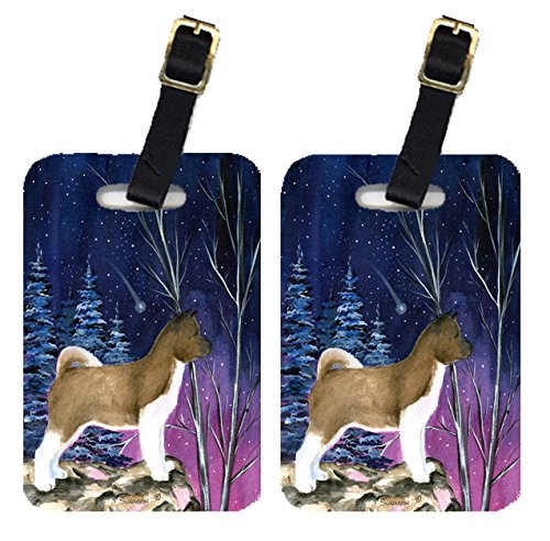 Starry Night Akita Luggage Tags - Pair of 2 Large Colorful Pet ID Tags for Dogs | Perfect for Travel, Suitcases & Backpacks Identification