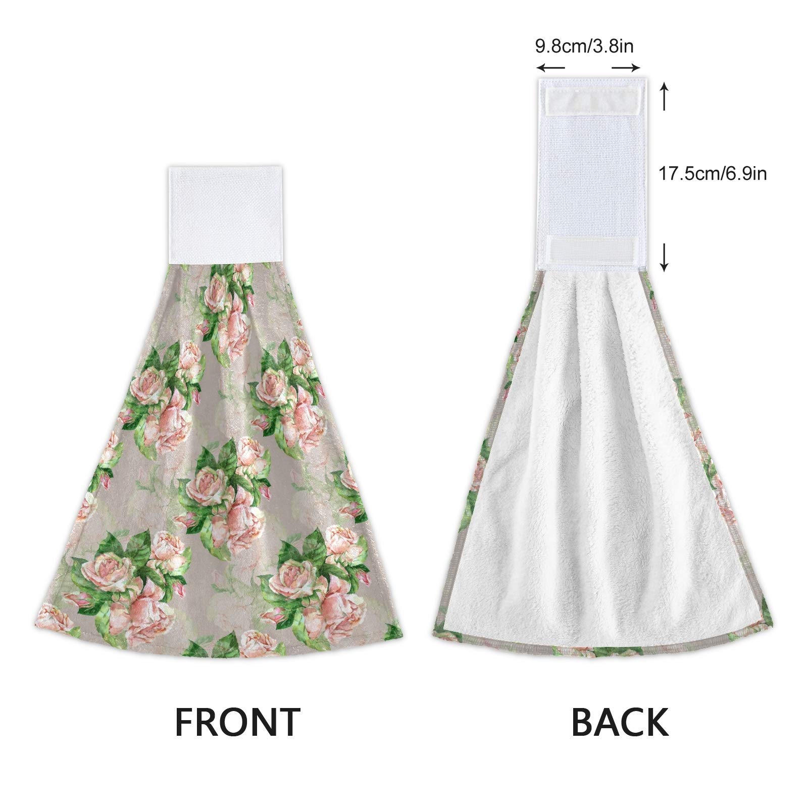 ALAZA 2 Pack Absorbent Kitchen Towels - Soft Shabby Chic Floral Design with Pink Roses, Hanging & Hand Towels for Cooking, Baking, and Dish Drying