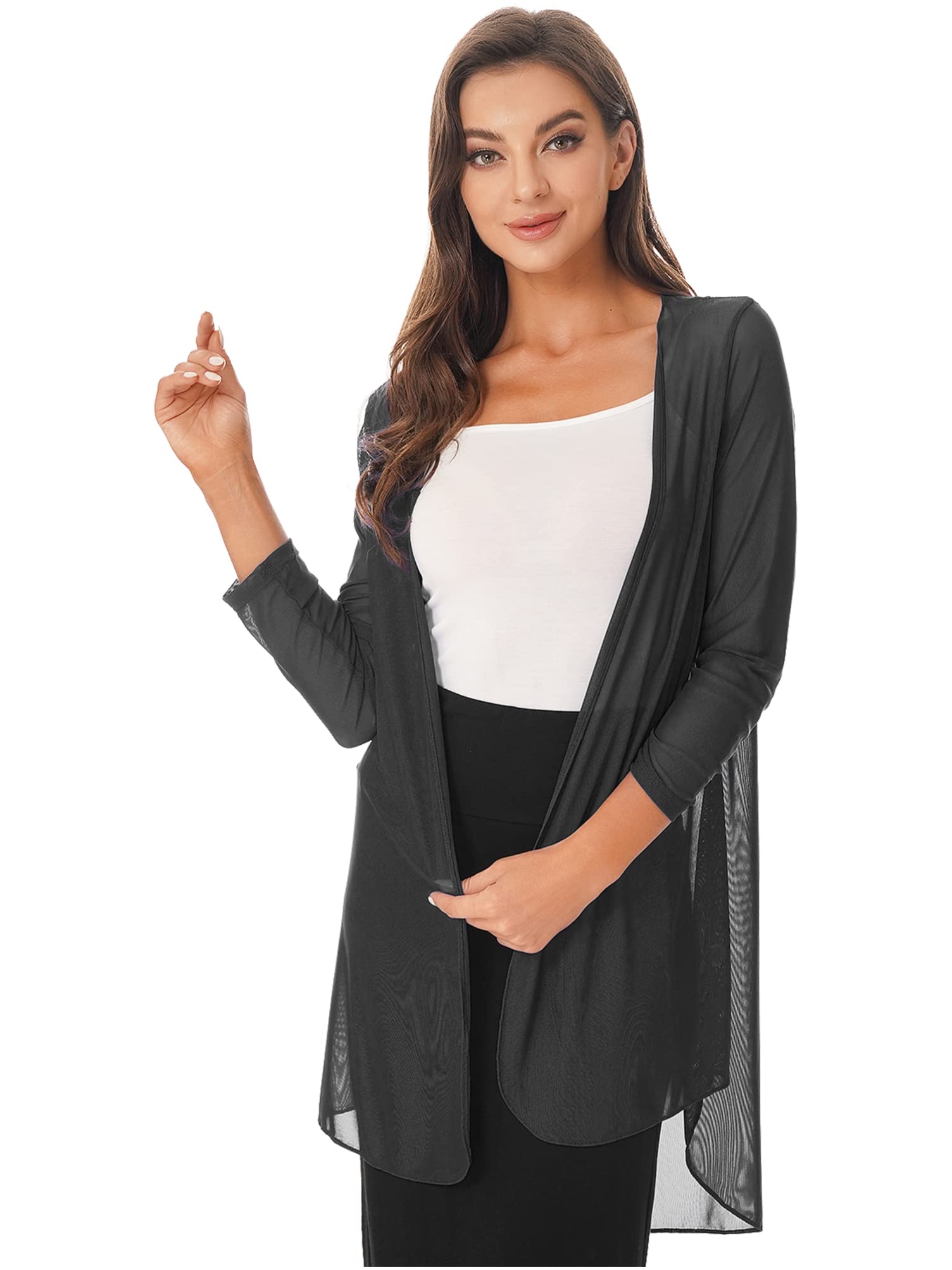 Plus Size Women's Lightweight Long Sleeve Open Front Cardigan - Solid Color Long Duster Sweater for Casual Wear, Office & Layering Outfits