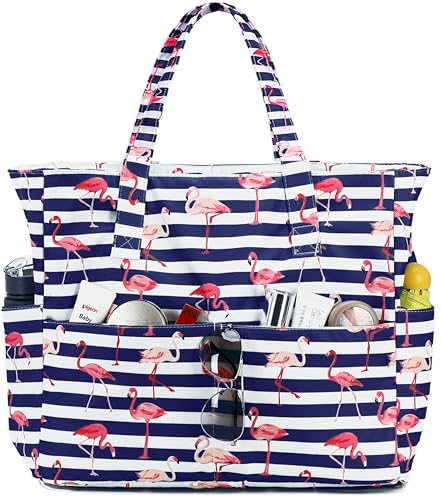 Pink Flamingo & Blue Stripes