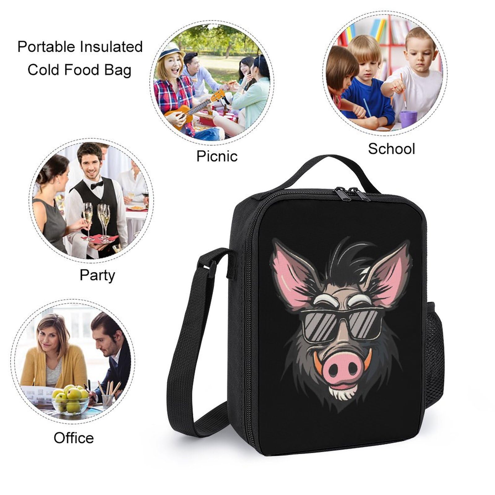 Stylish 3-Piece Wild Boar Backpack Set with Glasses - Cute Laptop Backpack, Travel Daypack & Lunch Bag Pencil Case for School, Work & Outdoor Adventures
