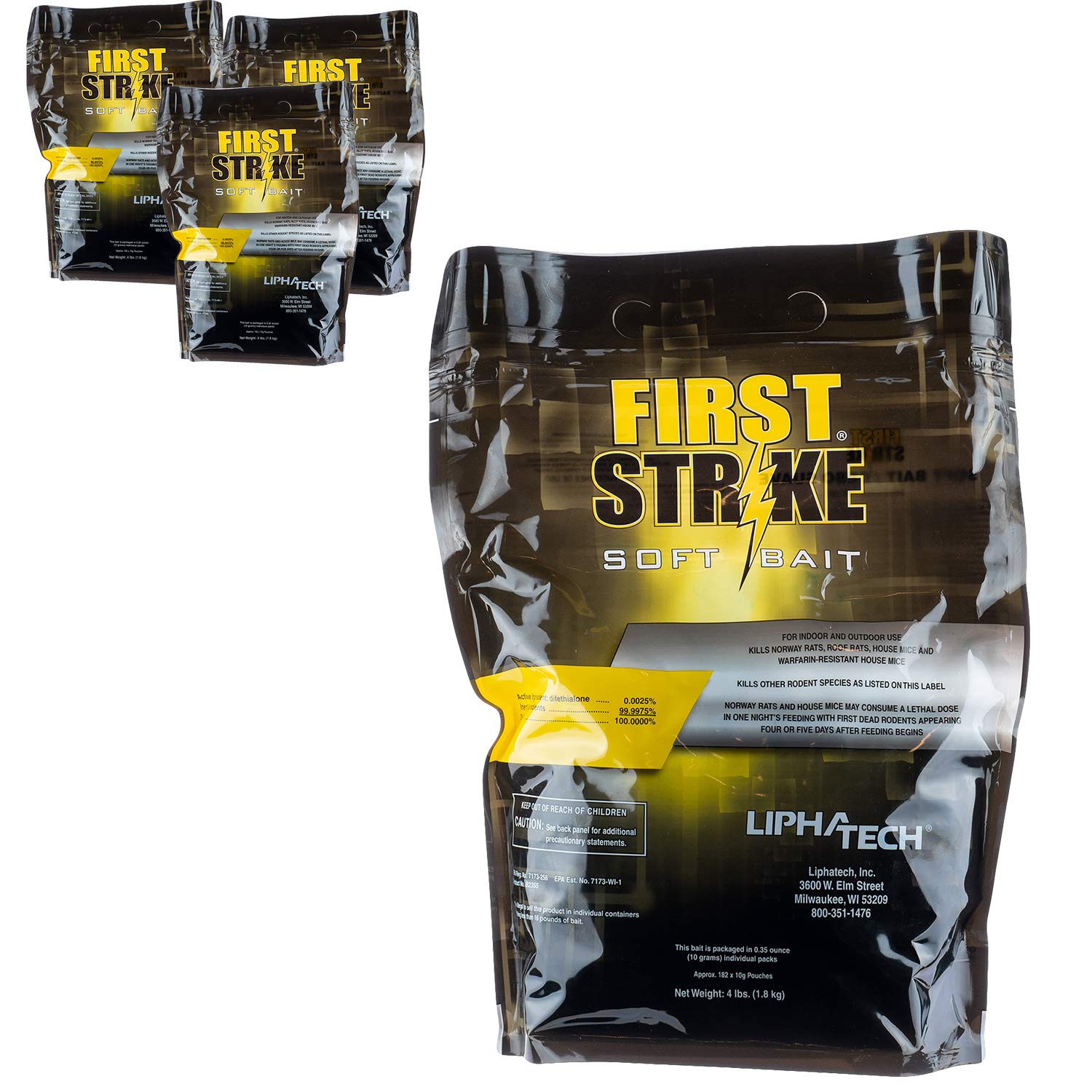 FirstStrike Soft Bait Rodent Control - 4 Pack (4 lbs Each) | Effective Mouse & Rat Killer for Home, Garage & Farm Use