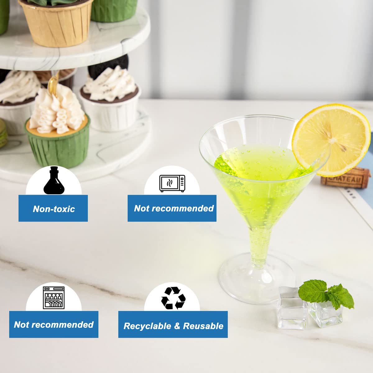 48 Pack Gold Plastic Martini Glasses - 6.25oz Disposable Cocktail Cups for Wedding, Party & Events - Elegant Plastic Margarita Glasses for Champagne, Cocktails & Beverages - Perfect for Bridal Showers, Bachelorette Parties & Celebrations
