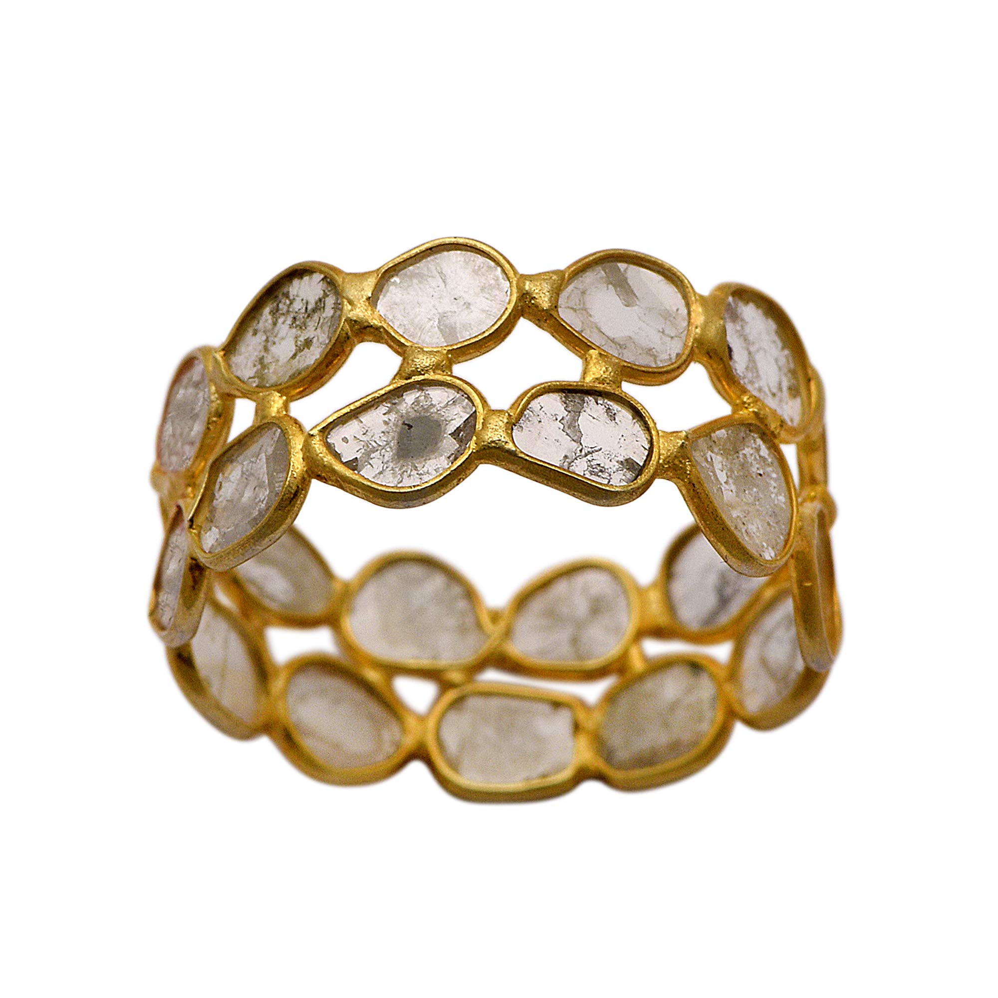 2.00 CTW Natural Polki Diamond Gold Vermeil 925 Sterling Silver Ring - Eternity Band Ring for Women - Size US 5-13 - Perfect for Weddings, Anniversaries & Special Occasions