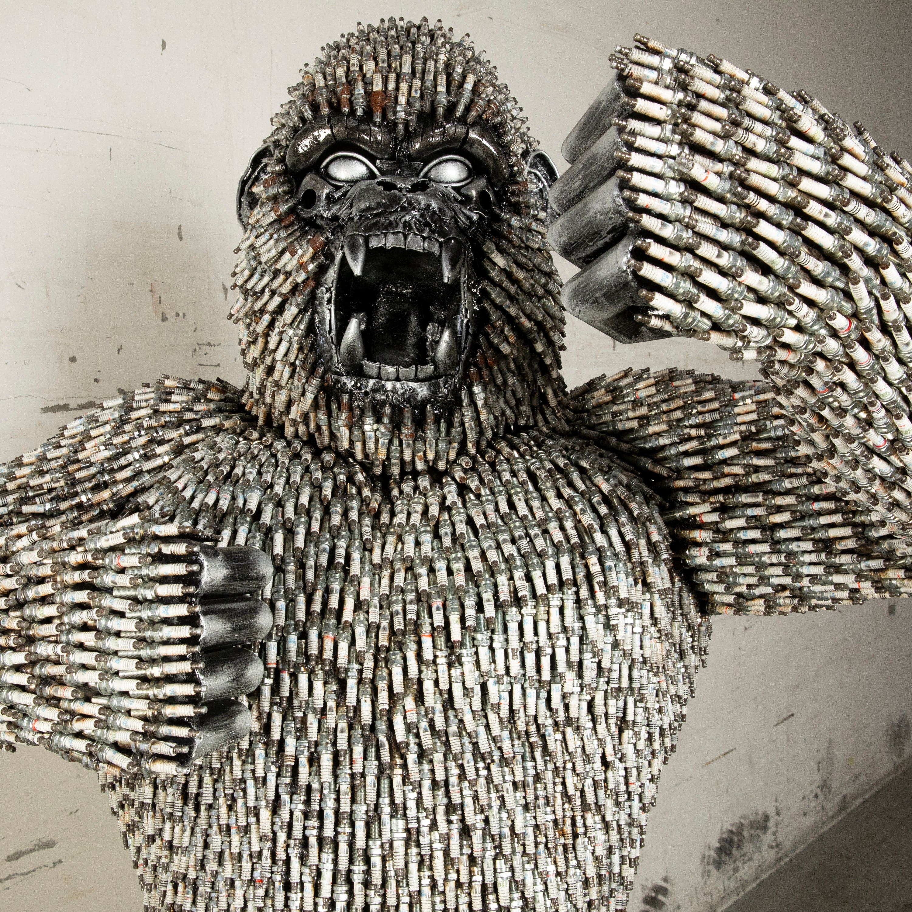 KingKong Gorilla Inspired Recycled Metal Sculpture - 90 Standing Spark Plug (16,000+ Pieces) - Unique Home Decor & Office Art for Animal Lovers