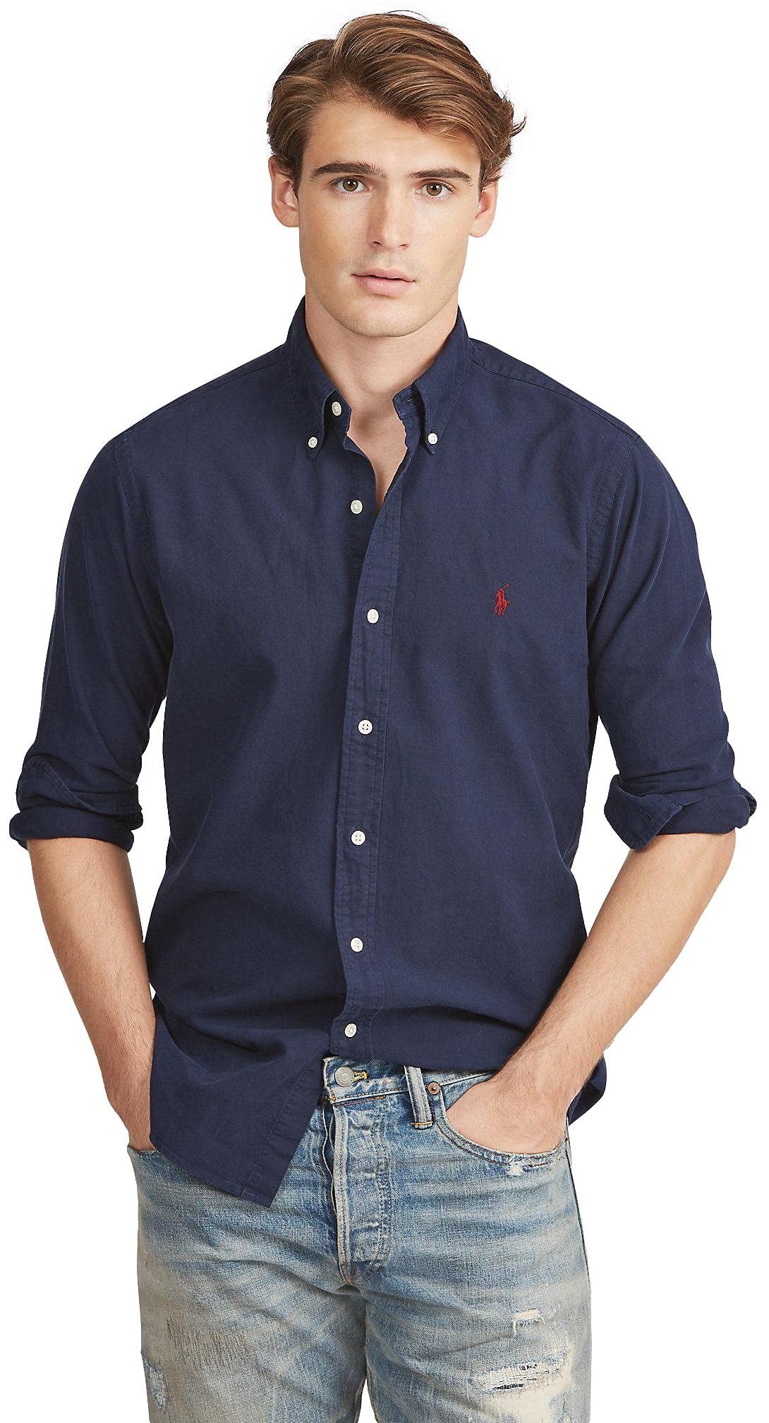 POLO RALPH LAUREN Men's Long Sleeve Oxford Button Down Shirt - Classic Fit Dress Shirt for Business & Casual Wear - Ralph Navy (XL) | Perfect for Office, Date Night & Formal Events