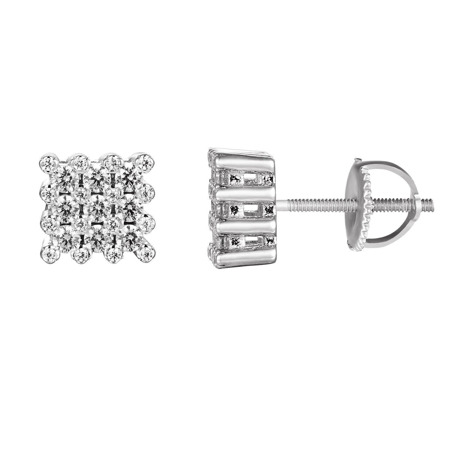 Sterling Silver Solitaire Square Bling Screw Back Earrings for Women - Hypoallergenic Cubic Zirconia Stud Earrings - Perfect for Parties, Weddings & Everyday Wear