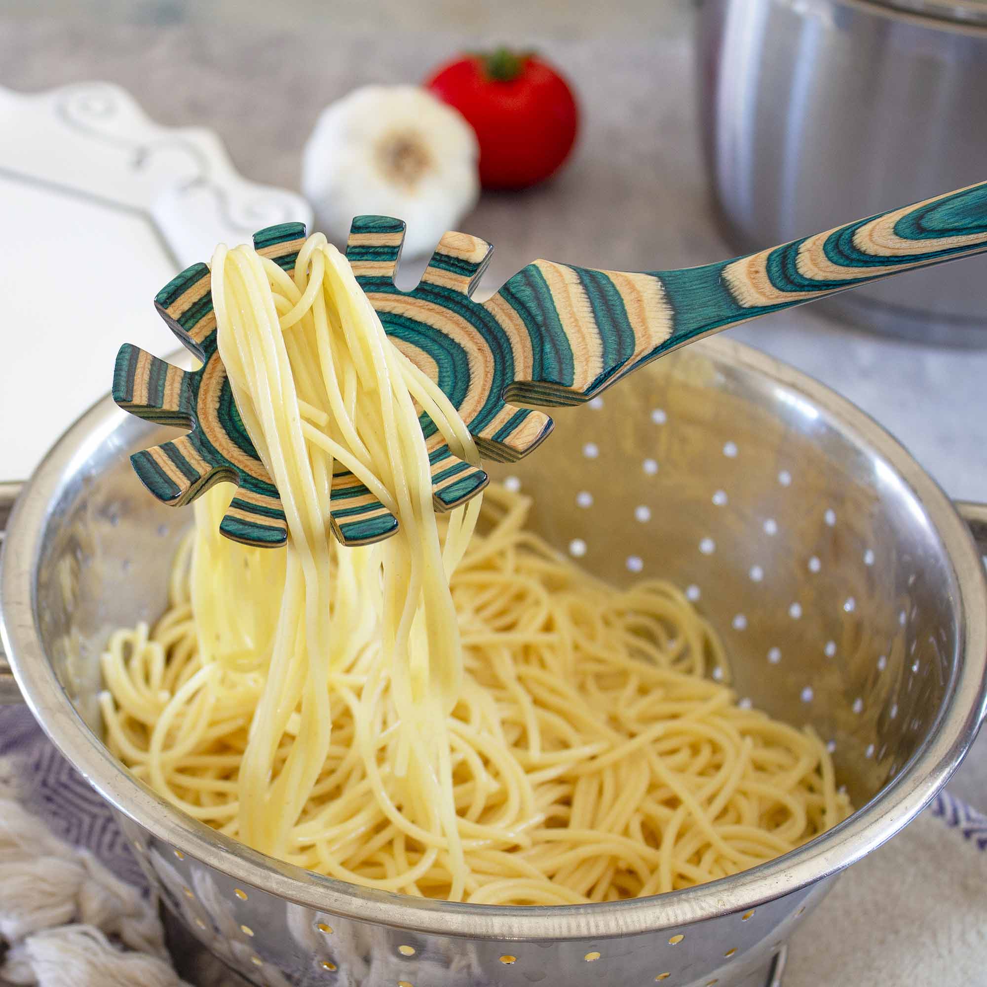 Baltique® Mykonos Collection Spaghetti Spoon - 12.5 Inch Stainless Steel Pasta Server with Ergonomic Handle - Perfect for Italian Cuisine, Cooking, Serving & Kitchen Essentials