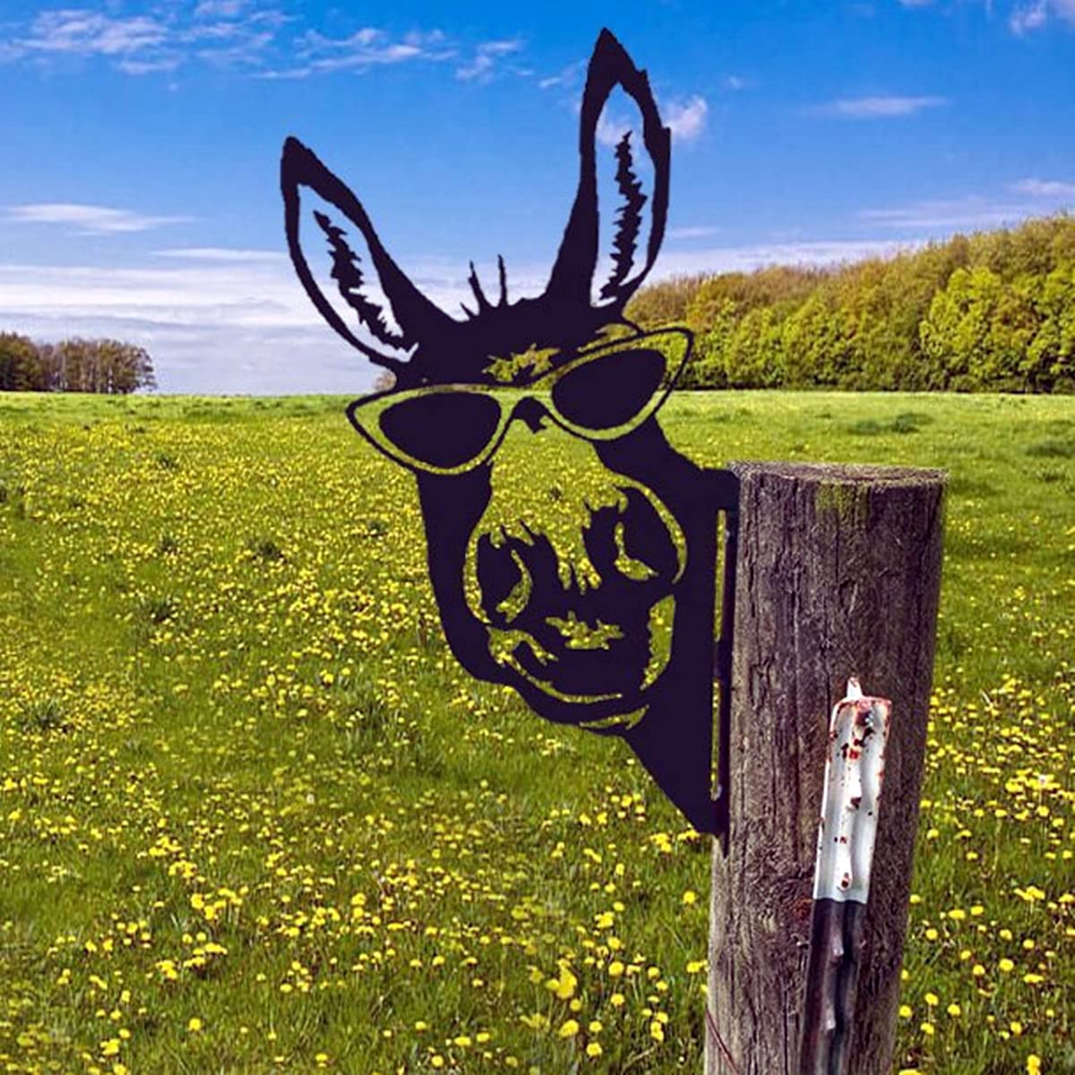 TOKLYUIE Farm Animal Metal Art - Peeping Cow & Donkey in Sunglasses Outdoor Garden Decor for Backyard, Patio, Lawn & Fence | Rustic Farmhouse Style Yard Ornament for Country Home Decor