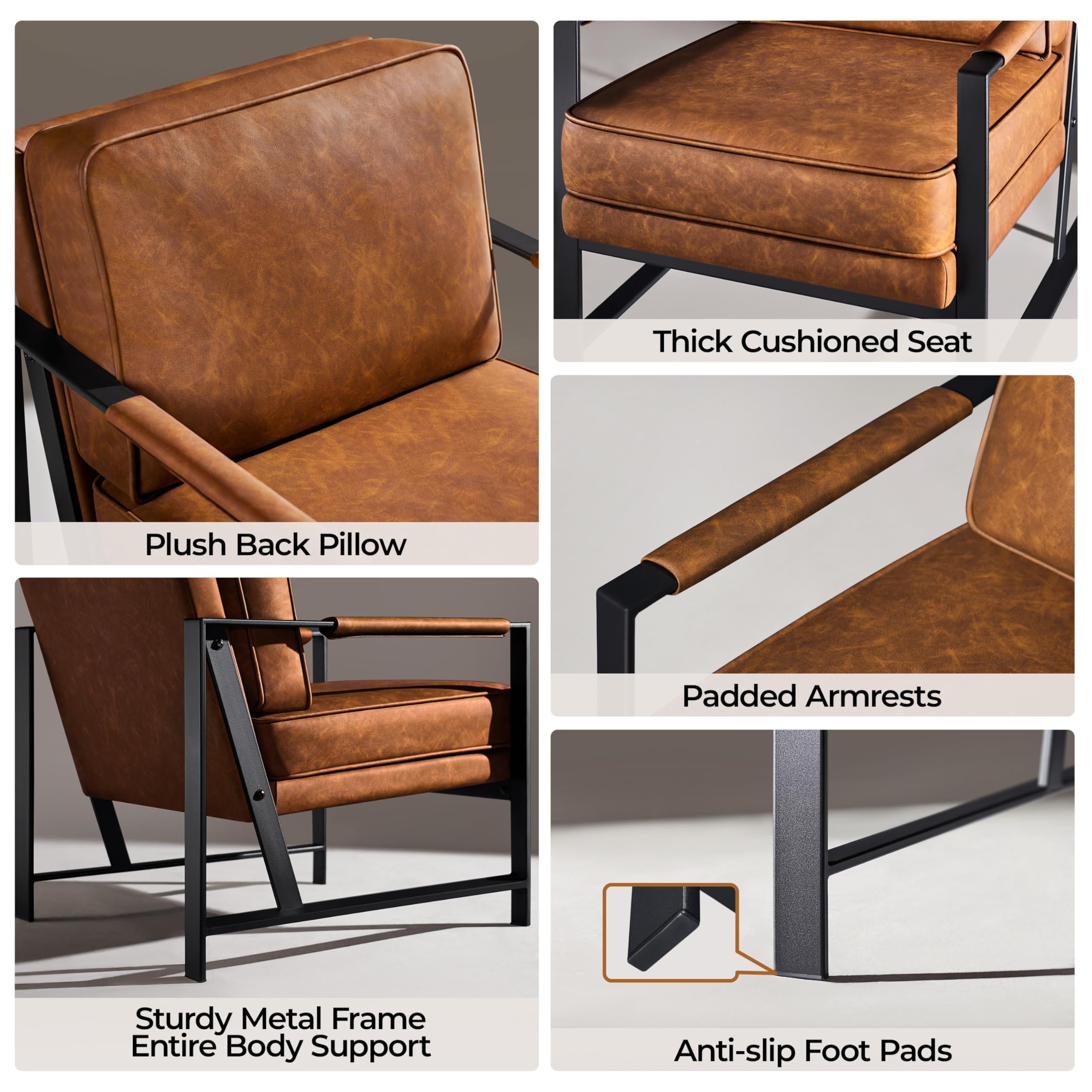 Yaheetech PU Leather Armchairs Set of 2, Retro Modern Accent Chairs with Soft Padded Seat & 105° Reclined Backrest - Light Brown Lounge Chairs for Living Room, Office, Bedroom or Study - Perfect for Reading, Relaxing & Home Decor