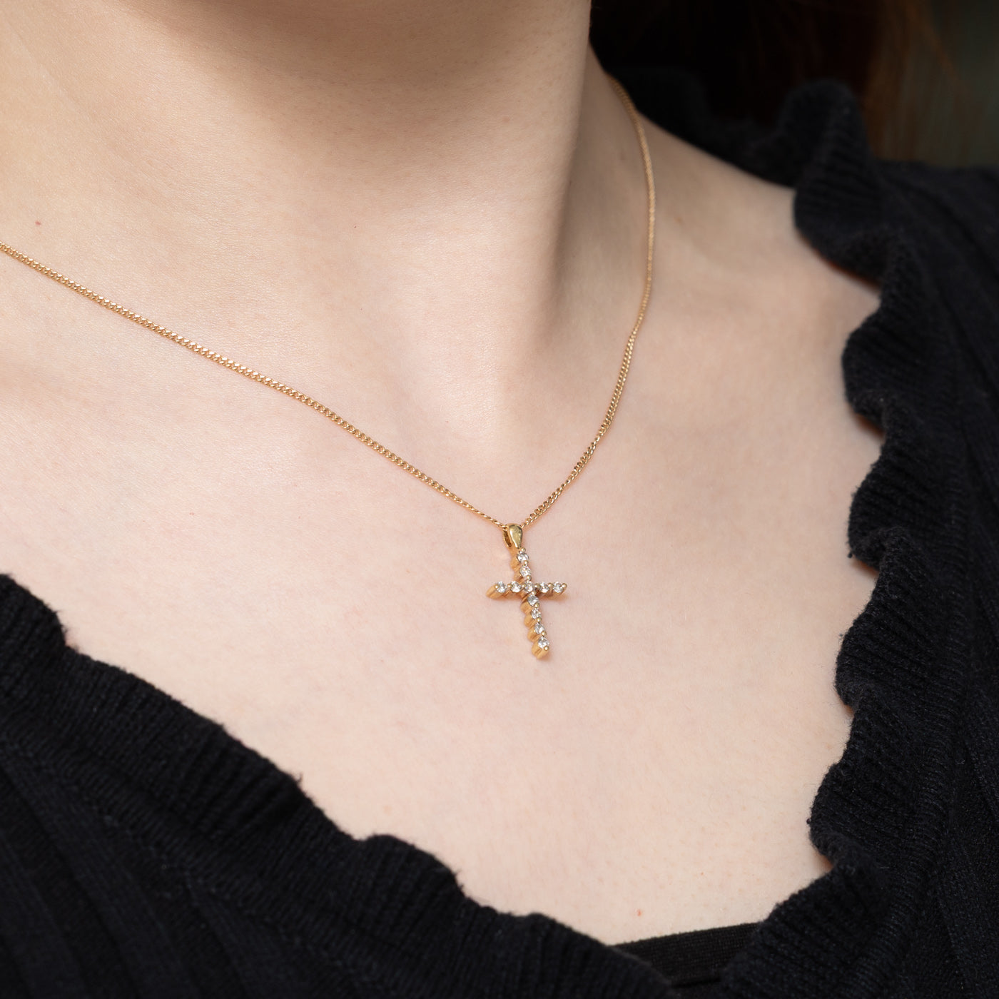 0.22ctw Diamond Cross Pendant Necklace for Women - Elegant 14K Gold Religious Jewelry Gift for Christmas, Baptism & Everyday Wear