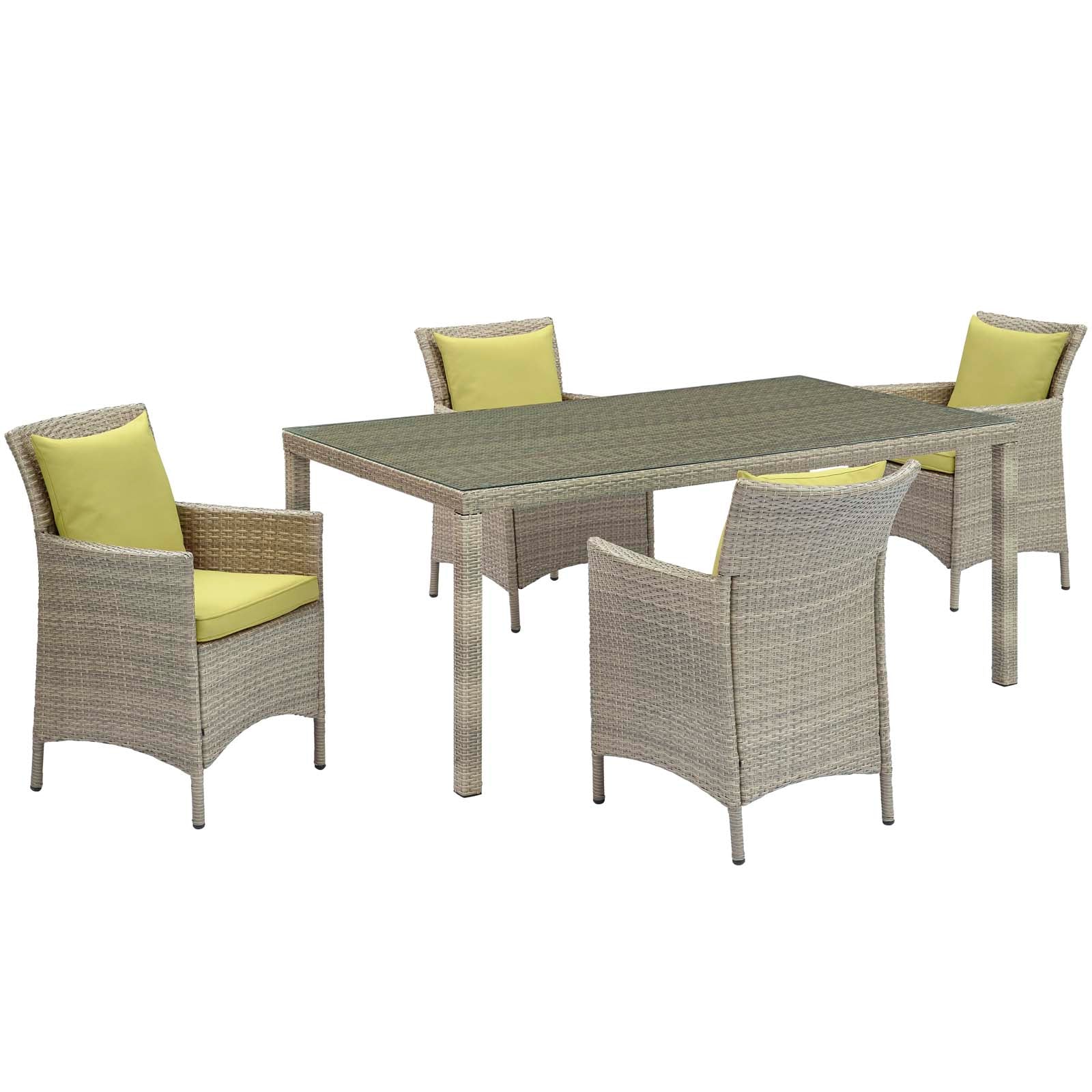 5-Piece Outdoor Patio Wicker Rattan Dining Set with Cushions - Weather-Resistant Garden Furniture for Backyard, Poolside & Terrace Dining
