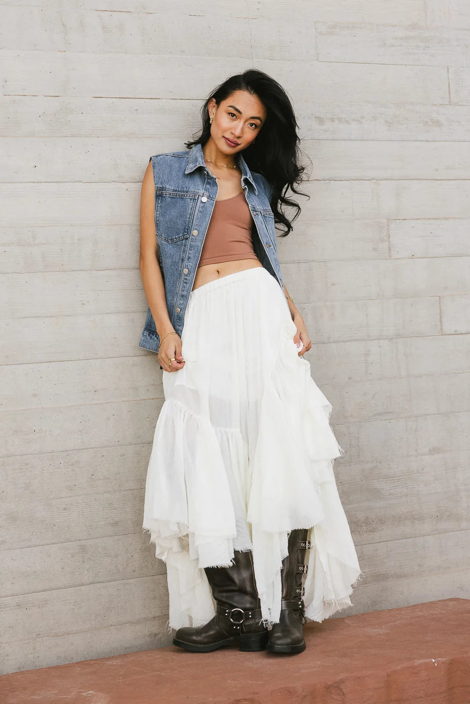 Augusta Handkerchief Skirt in Cream - Women's Flowy High-Low Hem Summer Skirt | Perfect for Beach Vacations, Date Nights & Boho Outfits | FINAL SALE