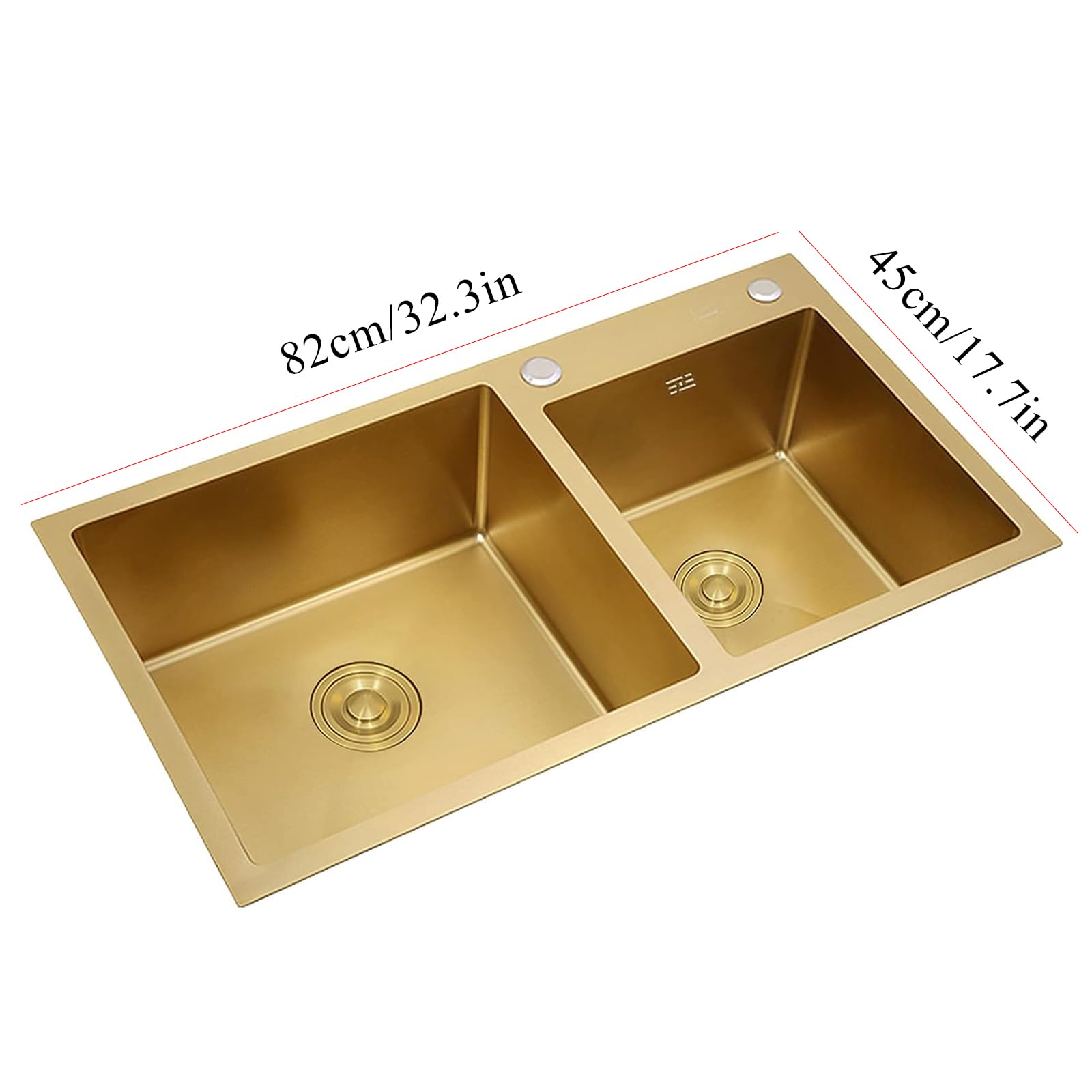 Premium Double Bowl Gold Stainless Steel Kitchen Sink - 32.3x17.7 Inch Top Mount/Drop-in Design with Drain Basket & Stopper - High Capacity, Rustproof, Easy Clean - Perfect for Modern Kitchens, Restaurants & RV Use
