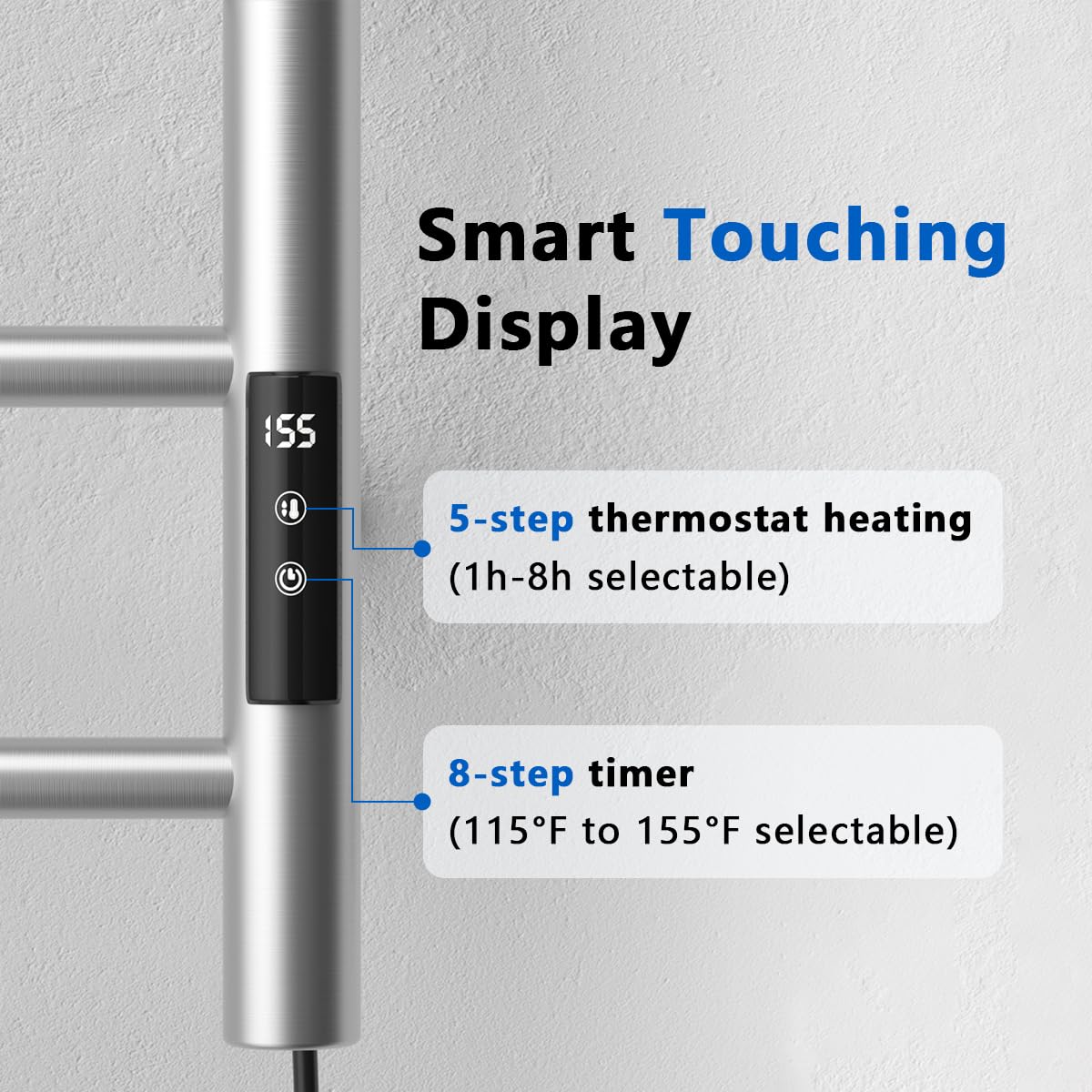Fast Heating Smart Towel Warmer with Touch Screen Timer - Plug-in Wall Mounted Bathroom Towel Heater Rack in Brushed Nickel - Perfect for Spa, Luxury Hotels & Cozy Home Bathrooms