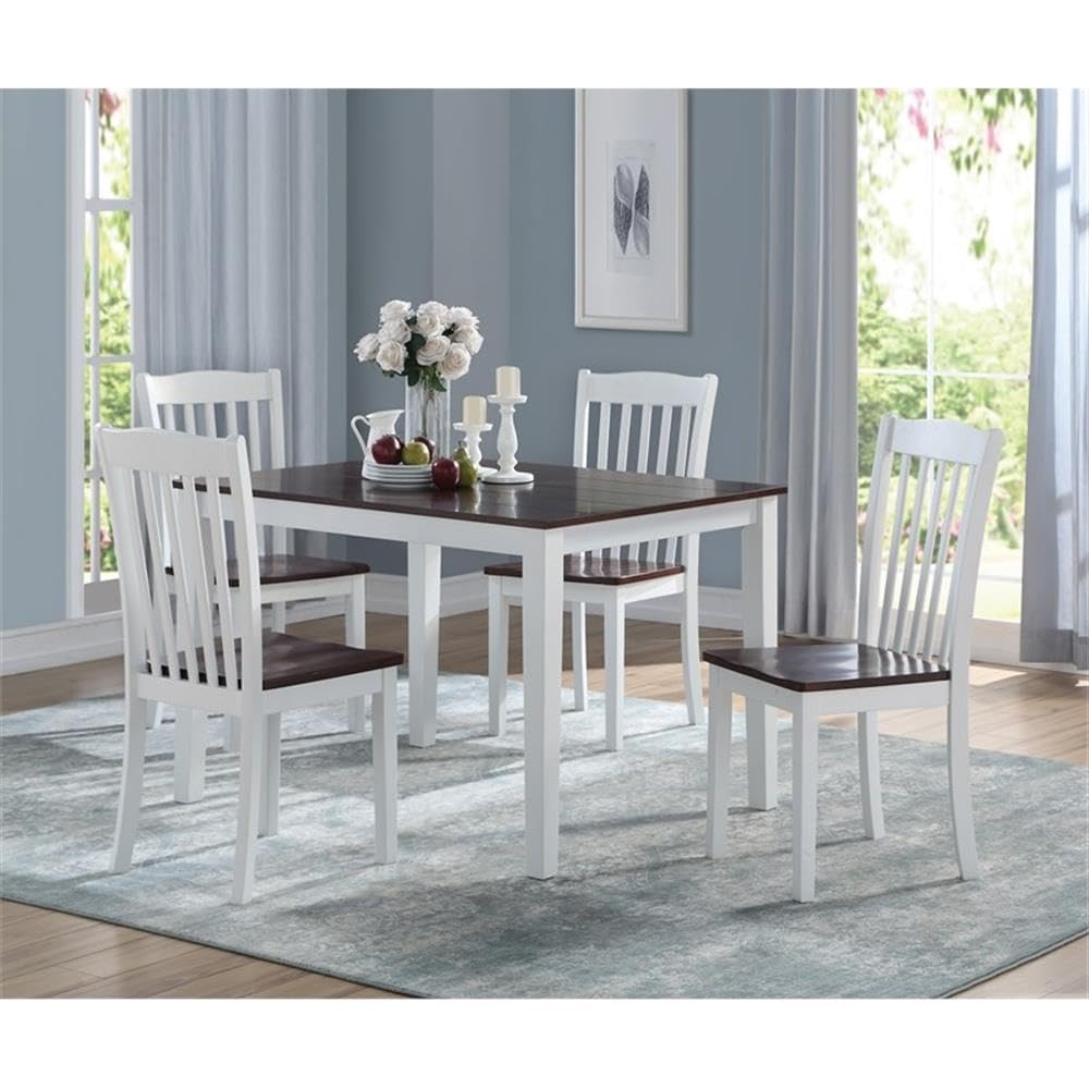 Acme Green Leigh Rectangle Wooden Dining Table - White & Walnut Finish - Modern Farmhouse Style Dining Room Table for Family Gatherings & Dinner Parties