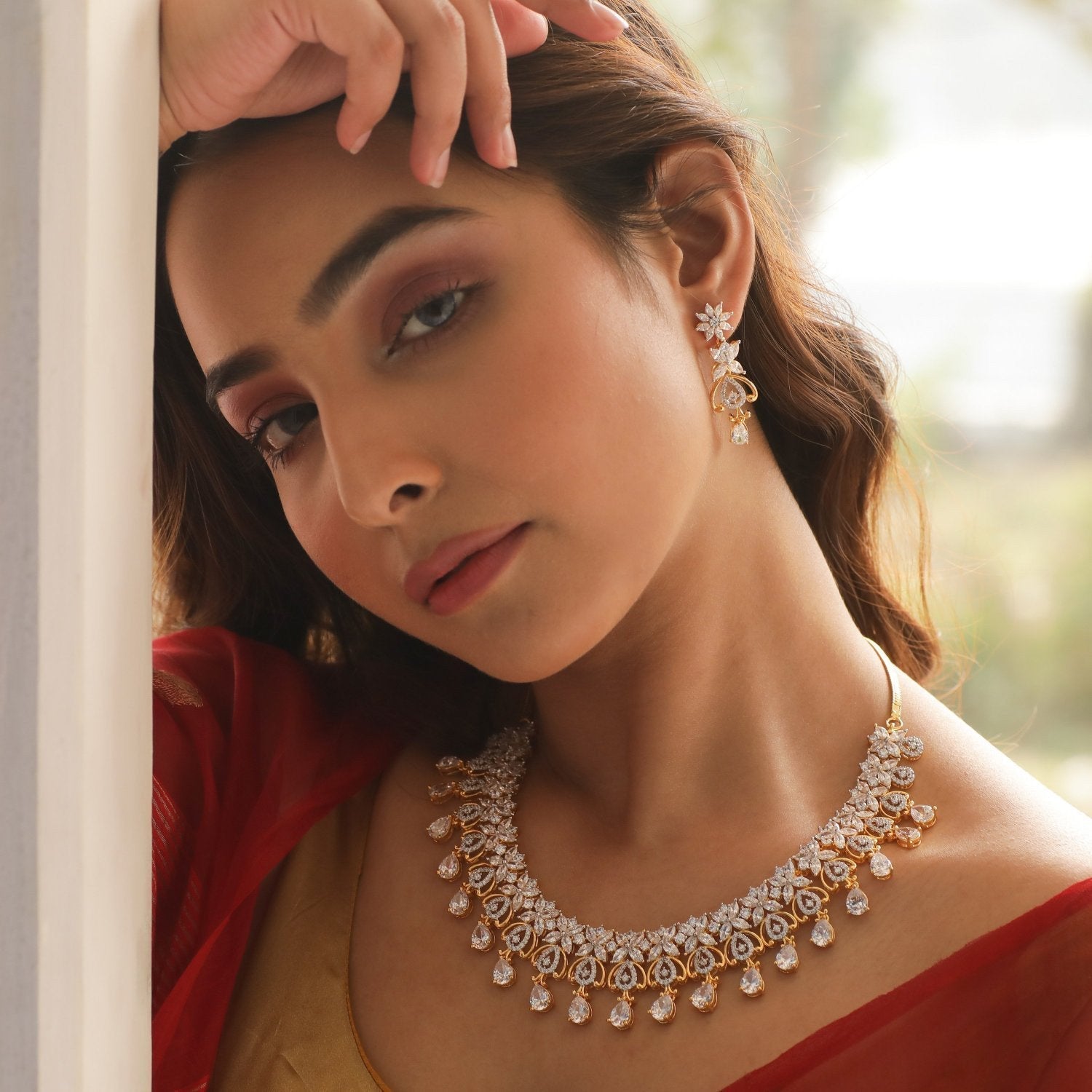 Saloni Nakshtatra CZ Necklace Set - Elegant Cubic Zirconia Jewelry for Women | Perfect for Weddings, Parties & Special Occasions