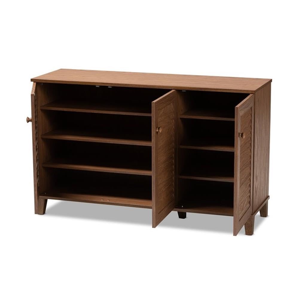 Baxton Studio Coolidge Modern 8-Shelf Wooden Shoe Storage Cabinet - Walnut Finish, Contemporary Shoe Organizer for Entryway, Bedroom & Closet Organization